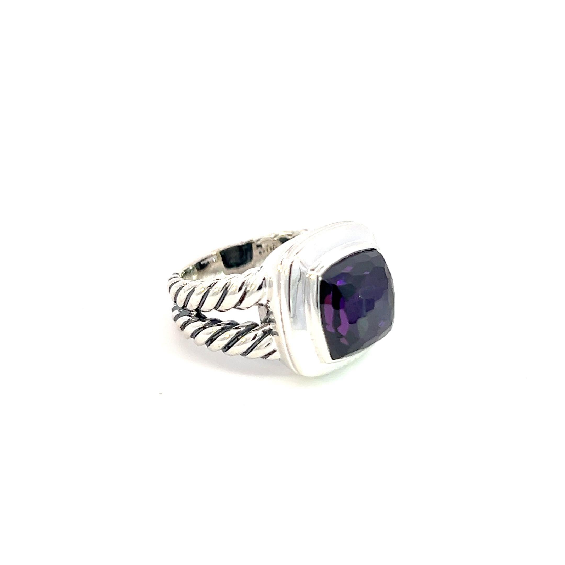 David Yurman Authentic Estate Black Orquid Albion Ring 6 Silver 11 mm In Good Condition For Sale In Brooklyn, NY