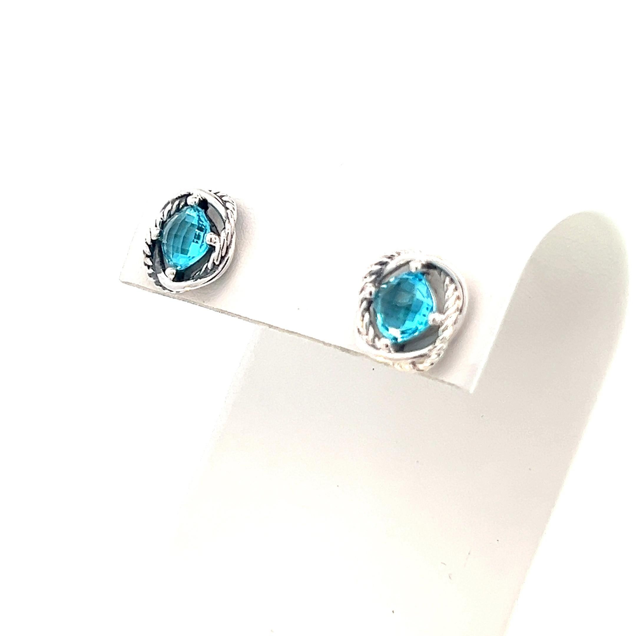 Square Cut David Yurman Authentic Estate Blue Topaz Infinity Earrings Silver