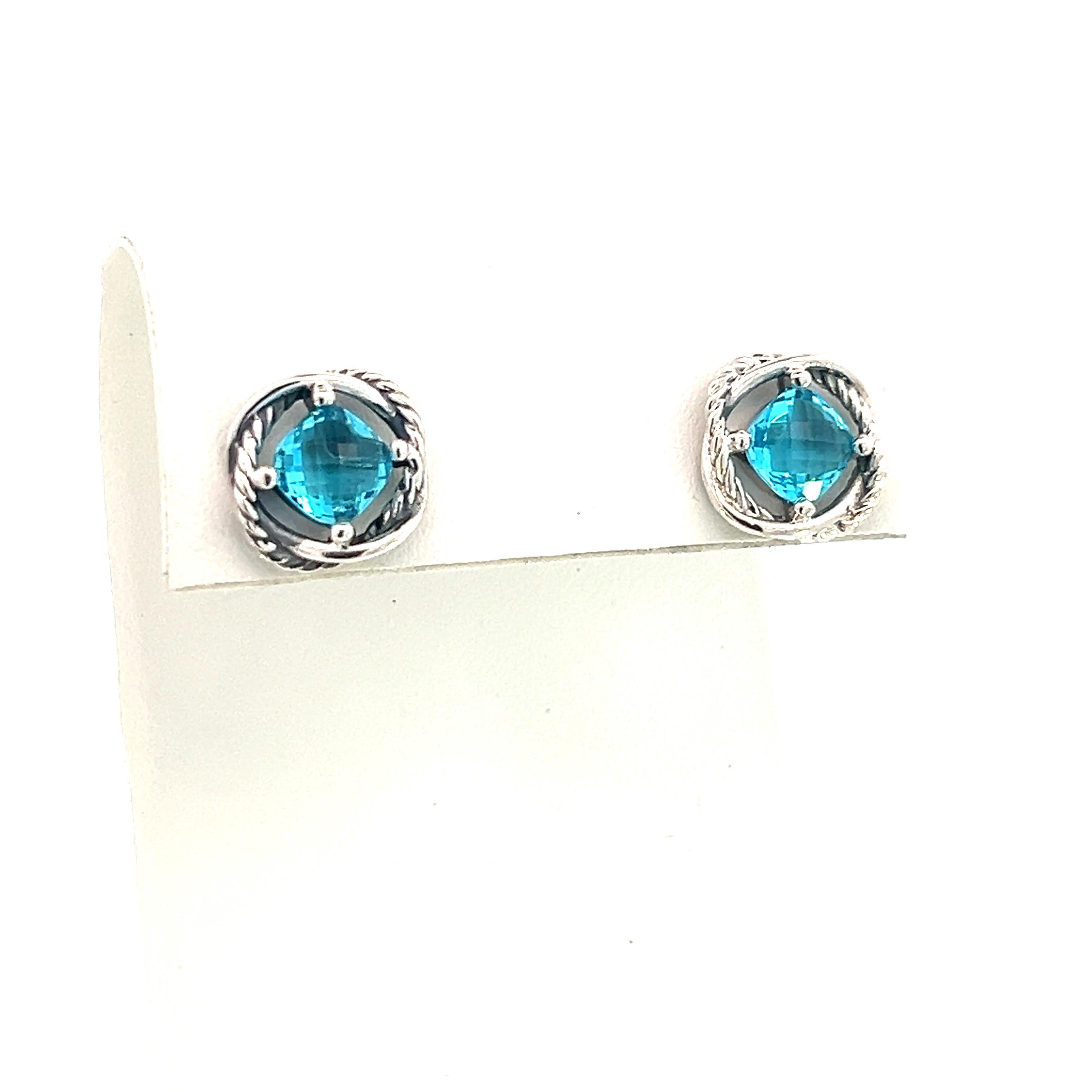 David Yurman Authentic Estate Blue Topaz Infinity Earrings Silver In Good Condition For Sale In Brooklyn, NY