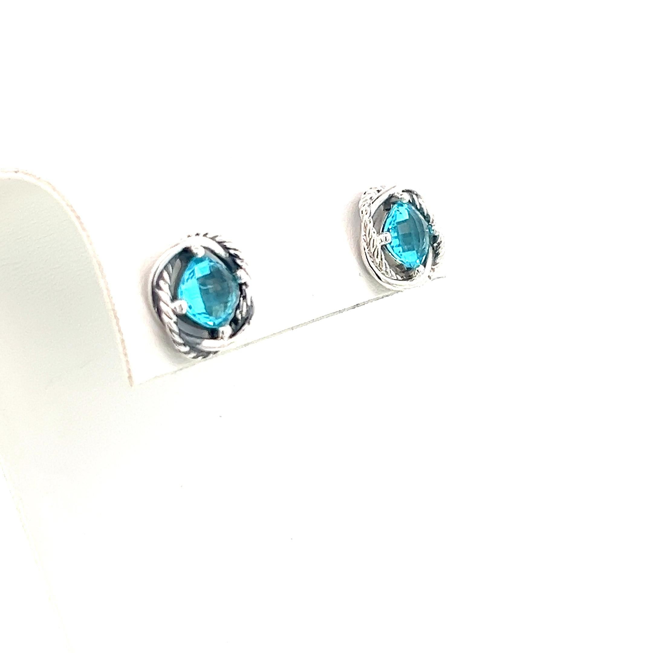 David Yurman Authentic Estate Blue Topaz Infinity Earrings Silver For Sale 2
