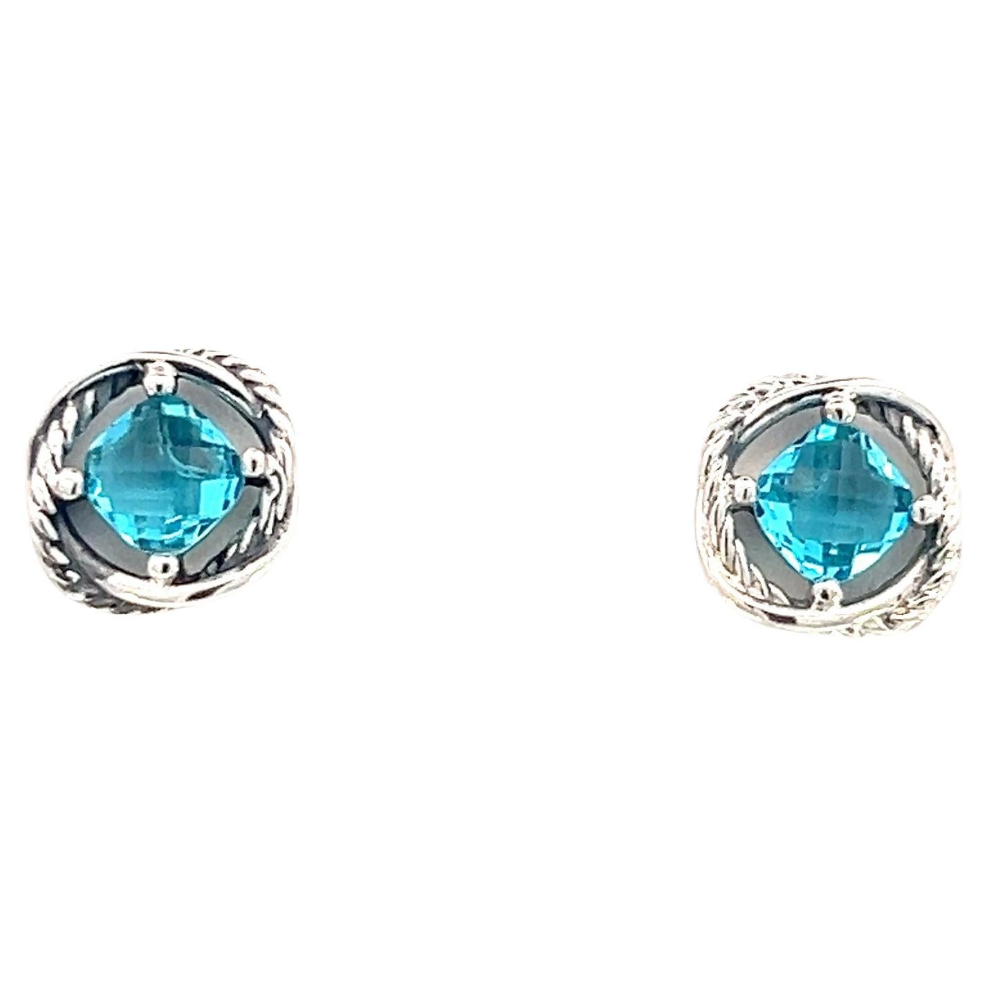 David Yurman Authentic Estate Blue Topaz Infinity Earrings Silver For Sale