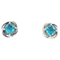 Retro David Yurman Authentic Estate Blue Topaz Infinity Earrings Silver