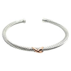 David Yurman Authentic Estate Cable Cuff Bangle 18k Gold Silver DY256