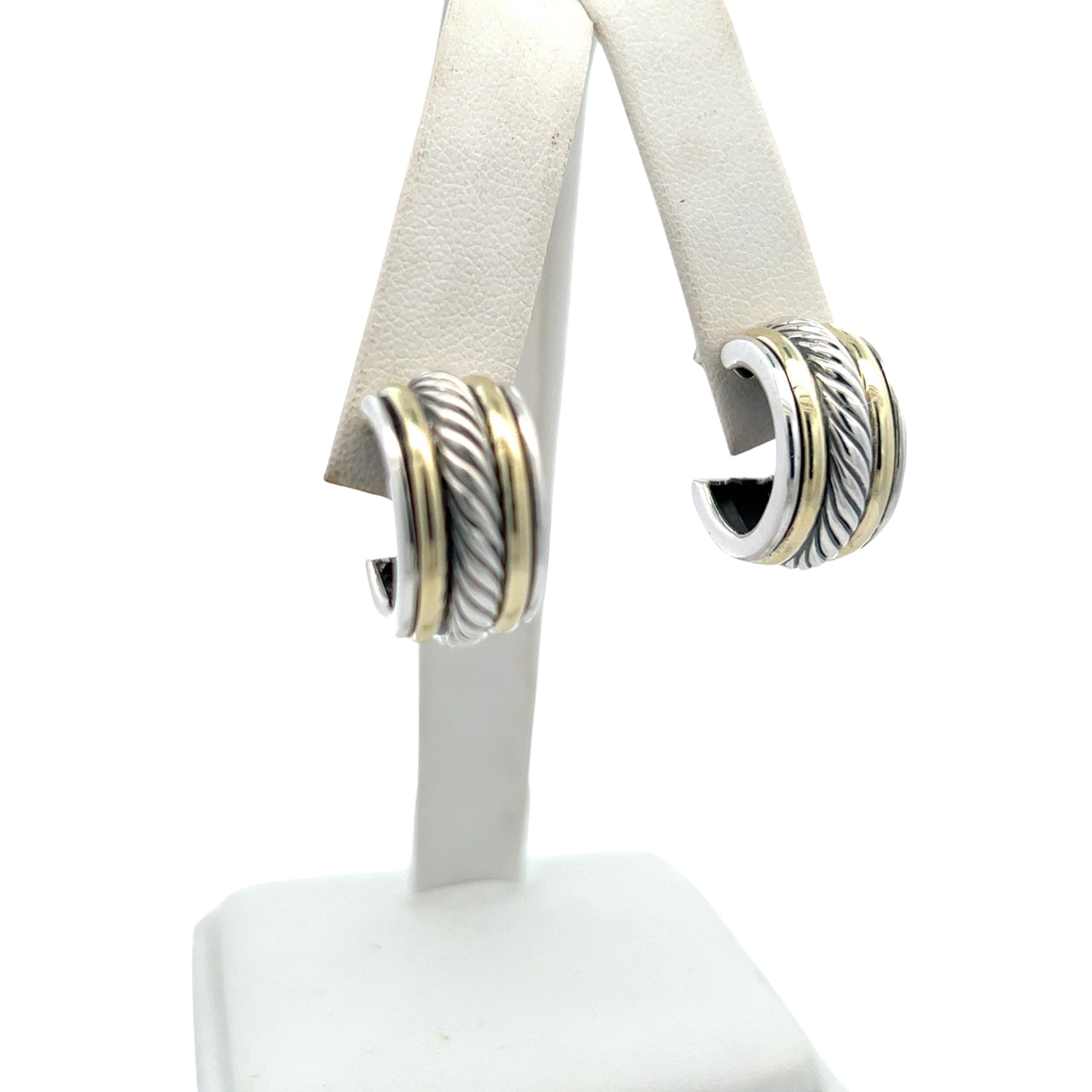 David Yurman Authentic Estate Cable Hoop Earrings 14k Gold + Silver Bon état à Brooklyn, NY