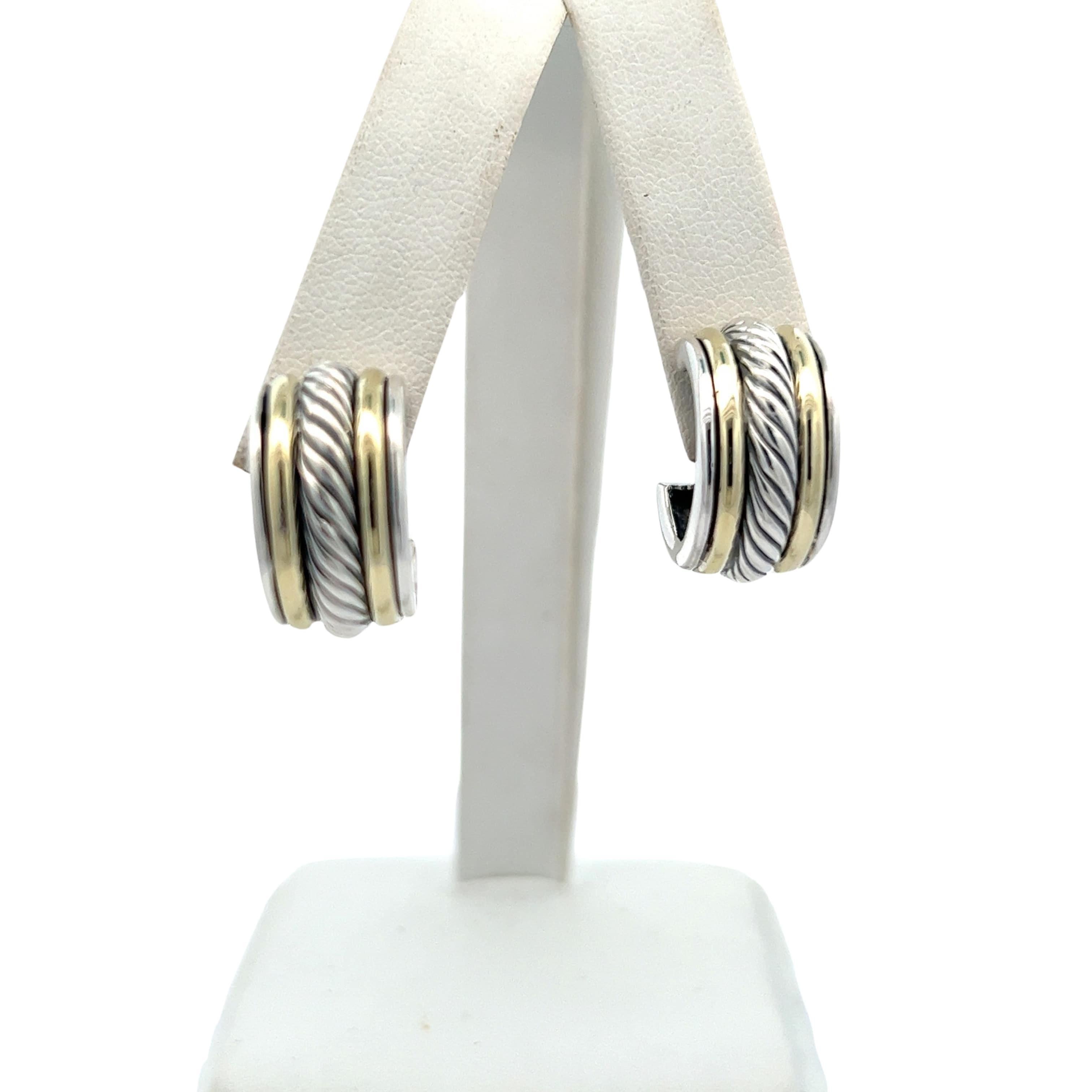 David Yurman Authentic Estate Cable Hoop Earrings 14k Gold + Silver 1
