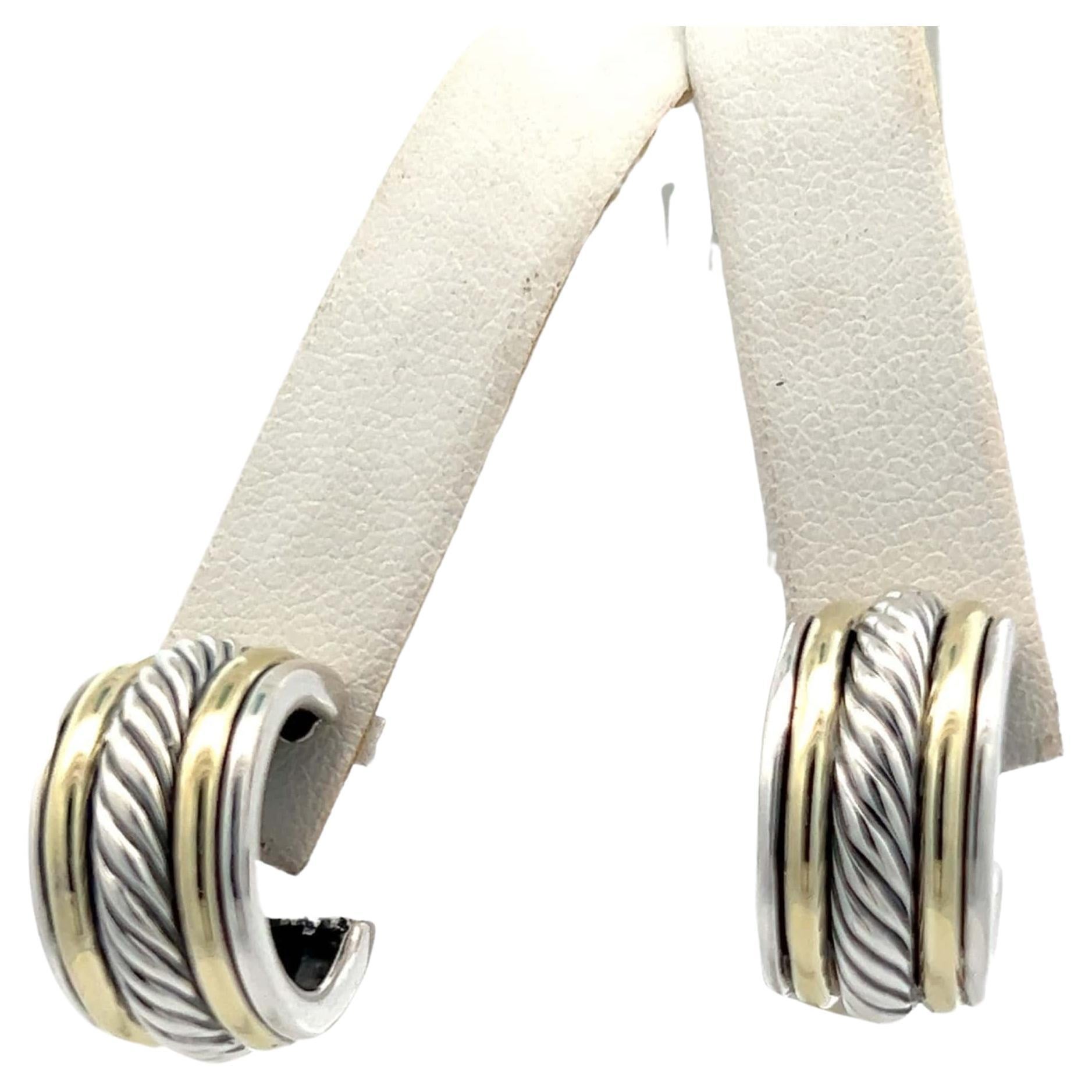 David Yurman Authentic Estate Cable Hoop Earrings 14k Gold + Silver