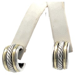 Retro David Yurman Authentic Estate Cable Hoop Earrings 14k Gold + Silver
