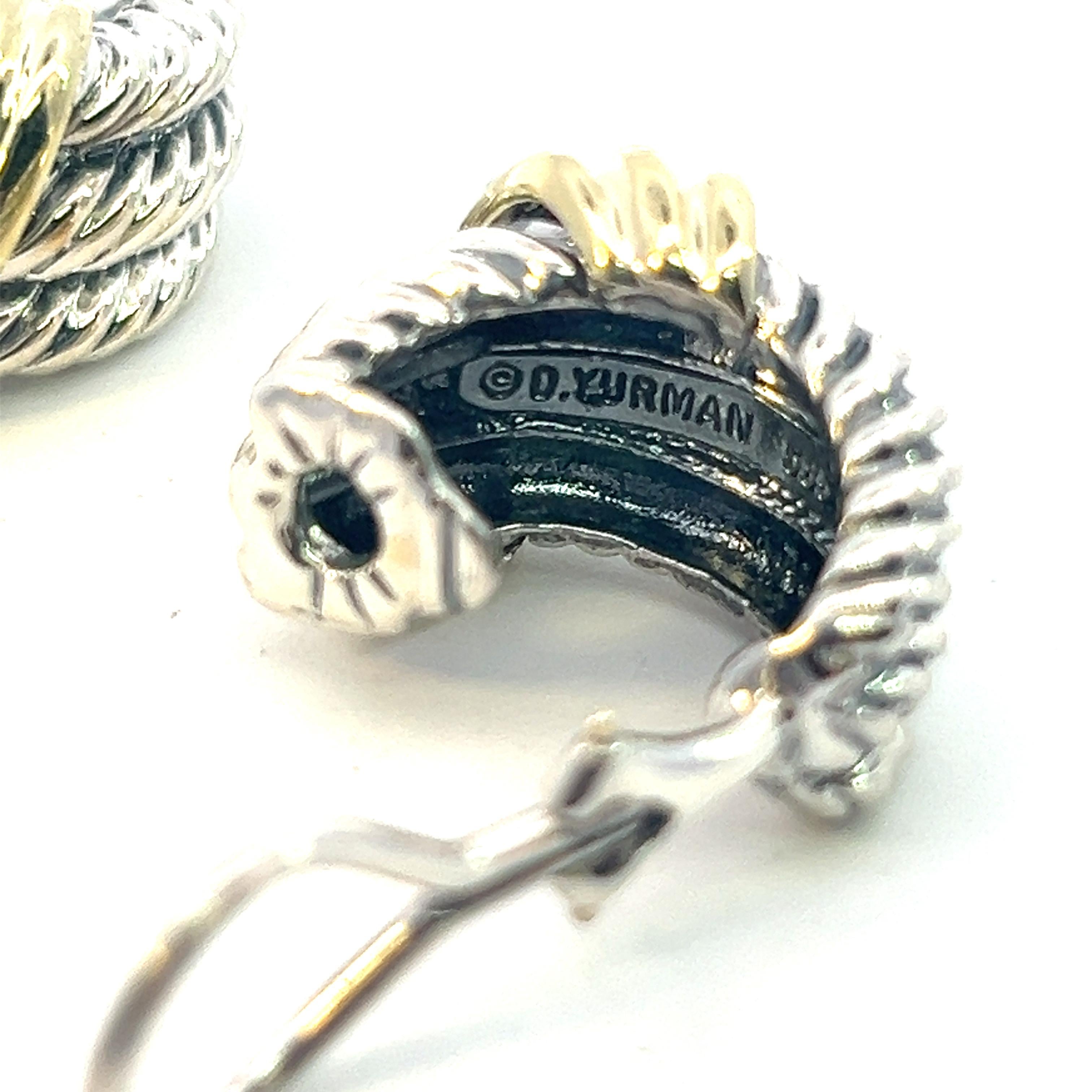 David Yurman Authentic Estate Cable Rope Clip-on Earrings 14k + Silver In Good Condition For Sale In Brooklyn, NY