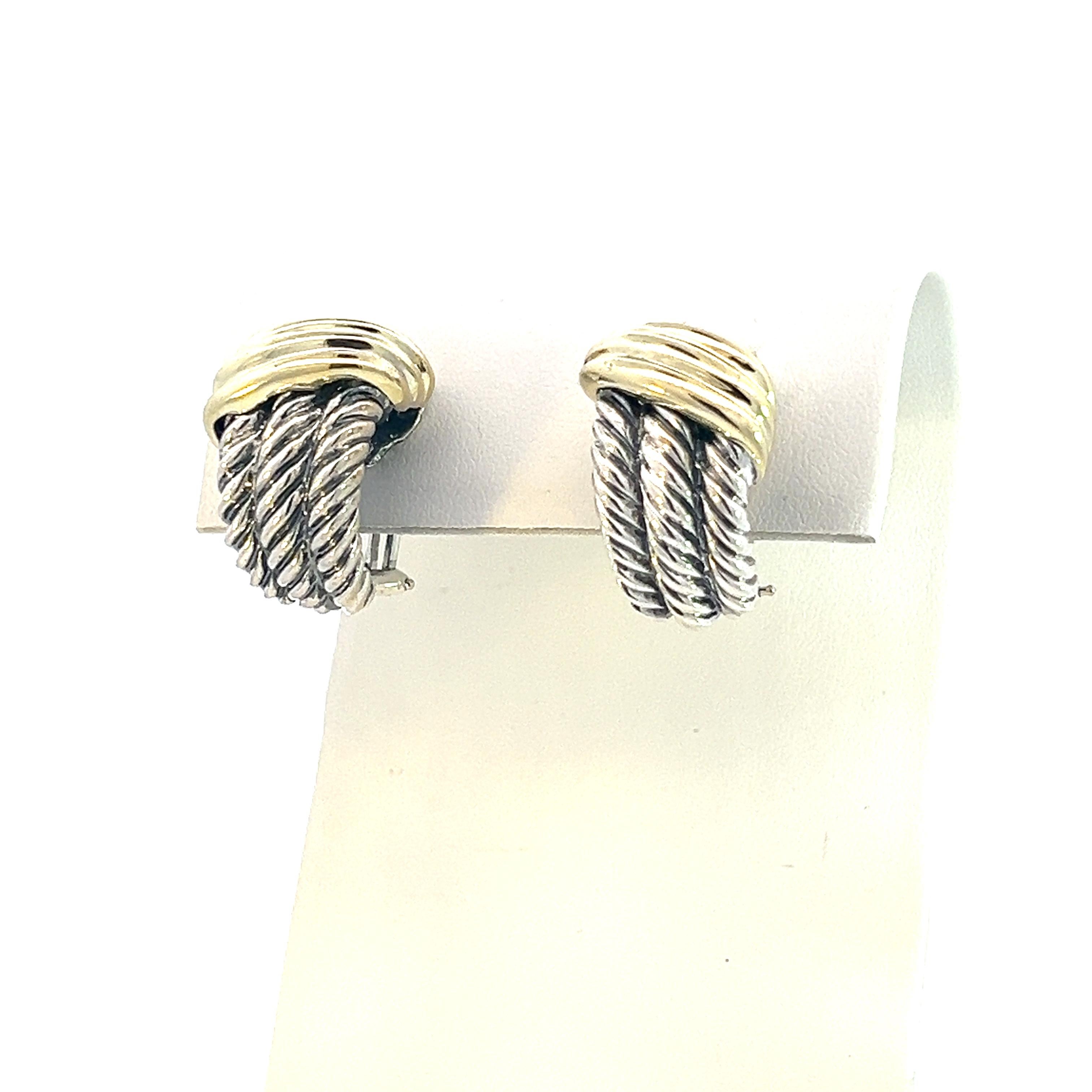 Women's David Yurman Authentic Estate Cable Rope Clip-on Earrings 14k + Silver For Sale