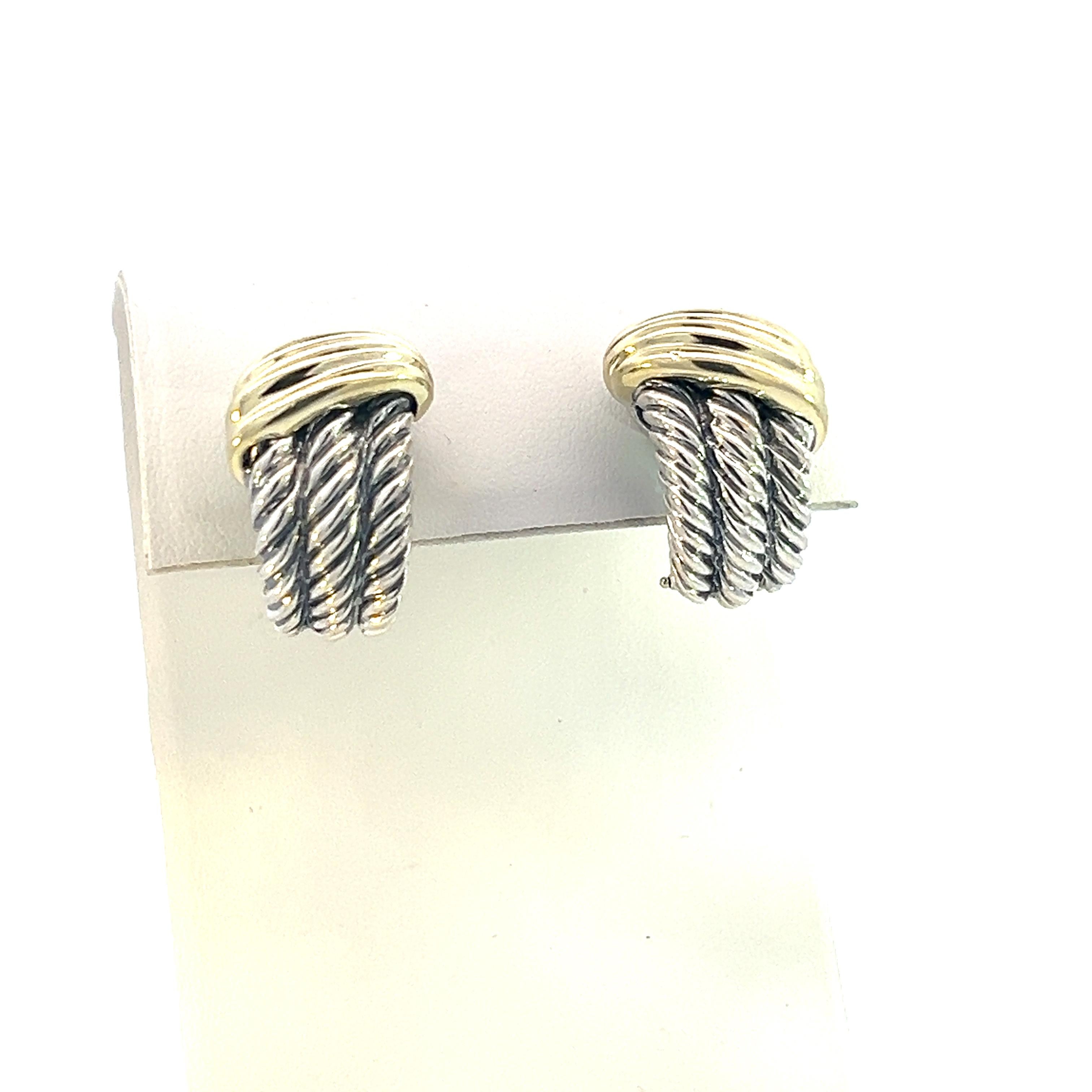 David Yurman Authentic Estate Cable Rope Clip-on Earrings 14k + Silver For Sale 1