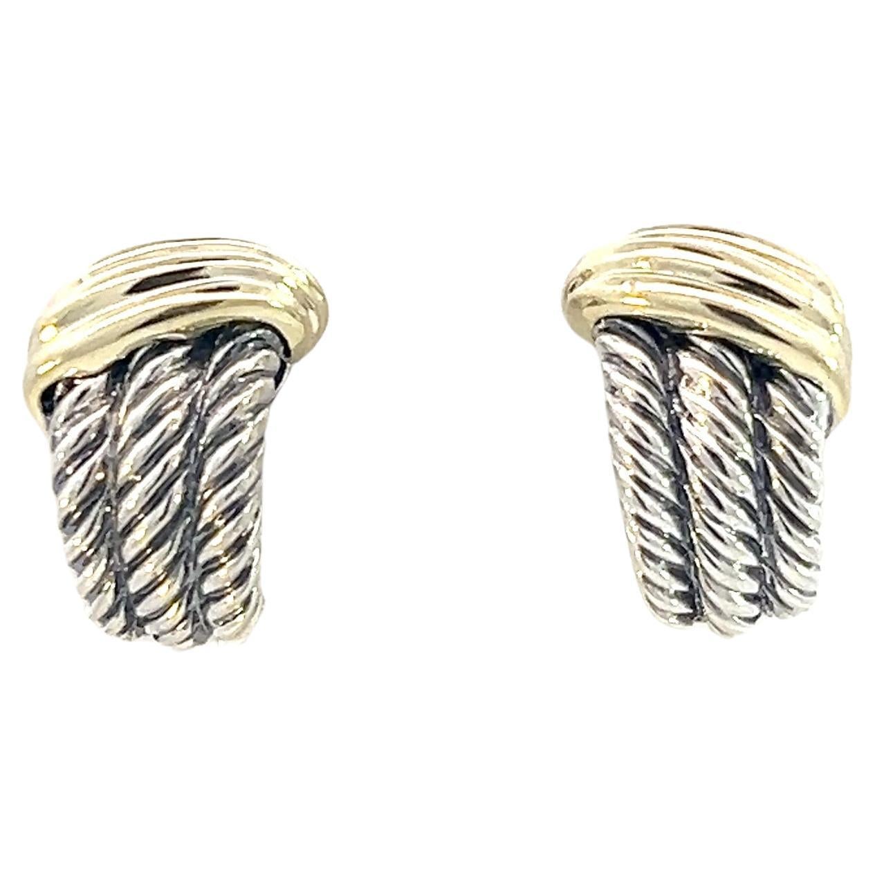David Yurman Authentic Estate Cable Rope Clip-on Earrings 14k + Silver For Sale
