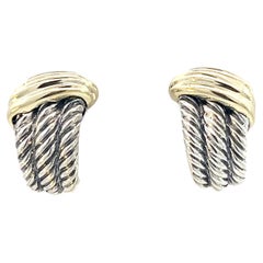 Used David Yurman Authentic Estate Cable Rope Clip-on Earrings 14k + Silver