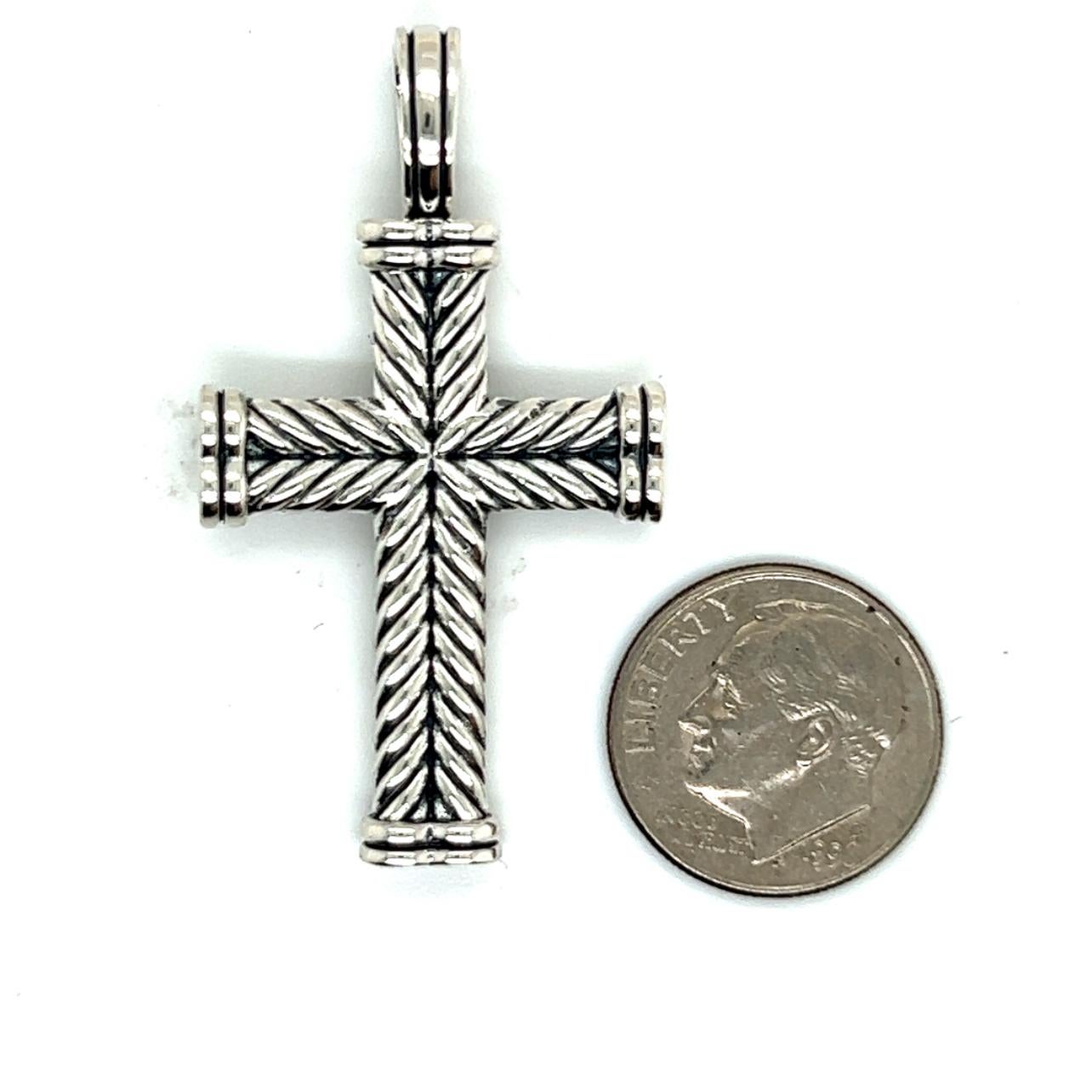 David Yurman Authentic Estate Chevron Silver Cross Pendant 2
