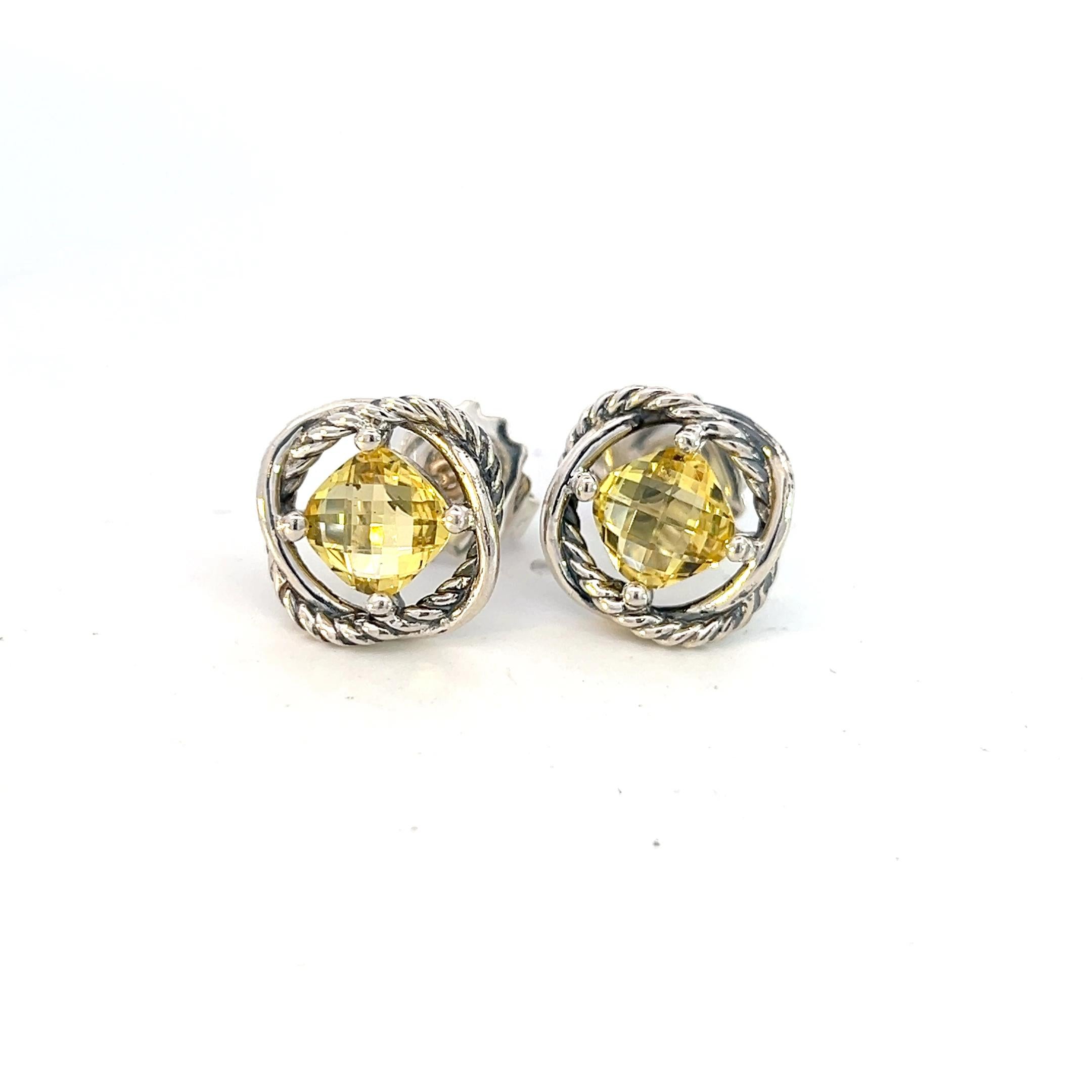 David Yurman Authentic Estate Citrine Infinity Earrings 14k Gold Silver In Good Condition For Sale In Brooklyn, NY