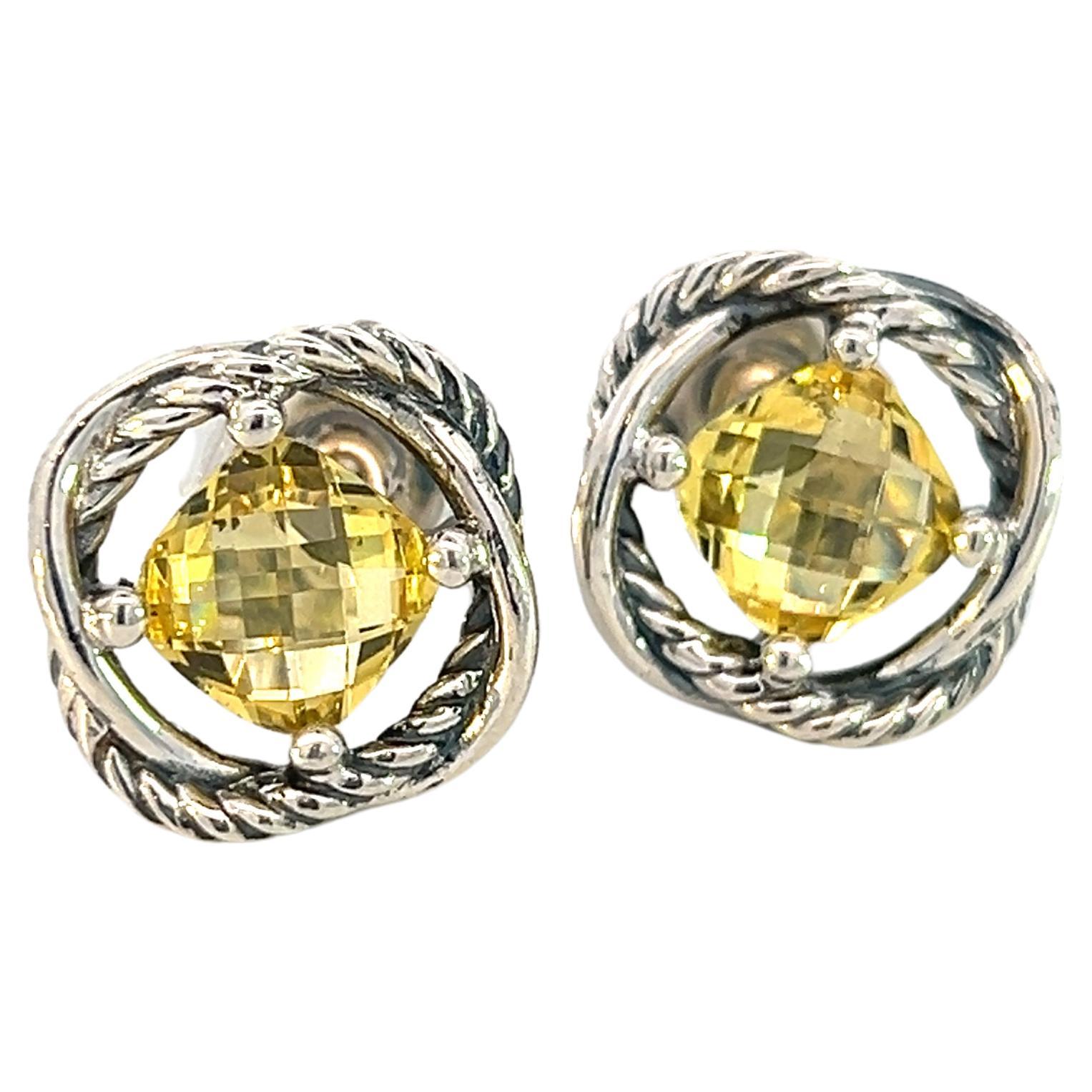 David Yurman Authentic Estate Citrine Infinity Earrings 14k Gold Silver For Sale