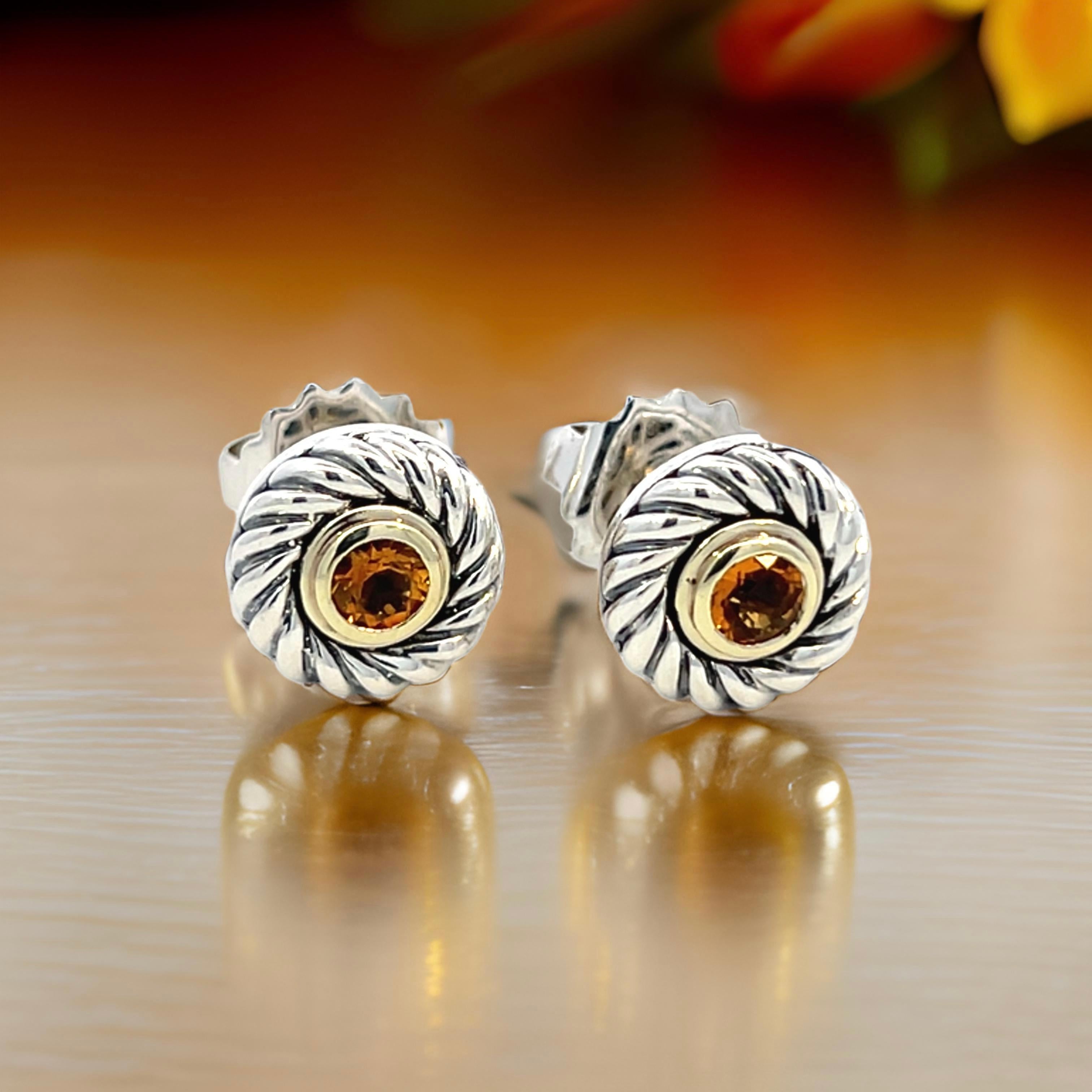 David Yurman Authentic Estate Citrine Stud Earrings 14k + Silver 2