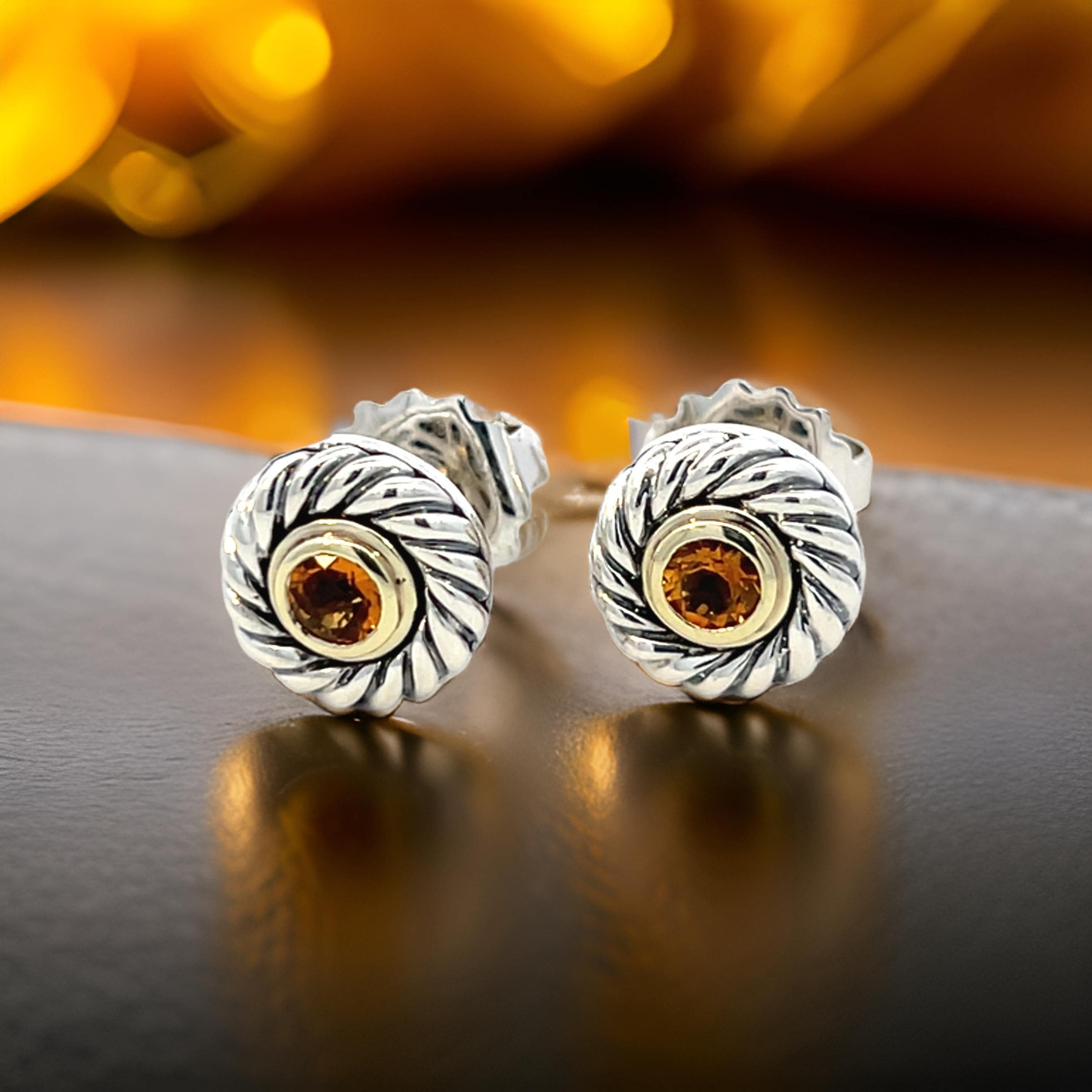 David Yurman Authentic Estate Citrine Stud Earrings 14k + Silver 3