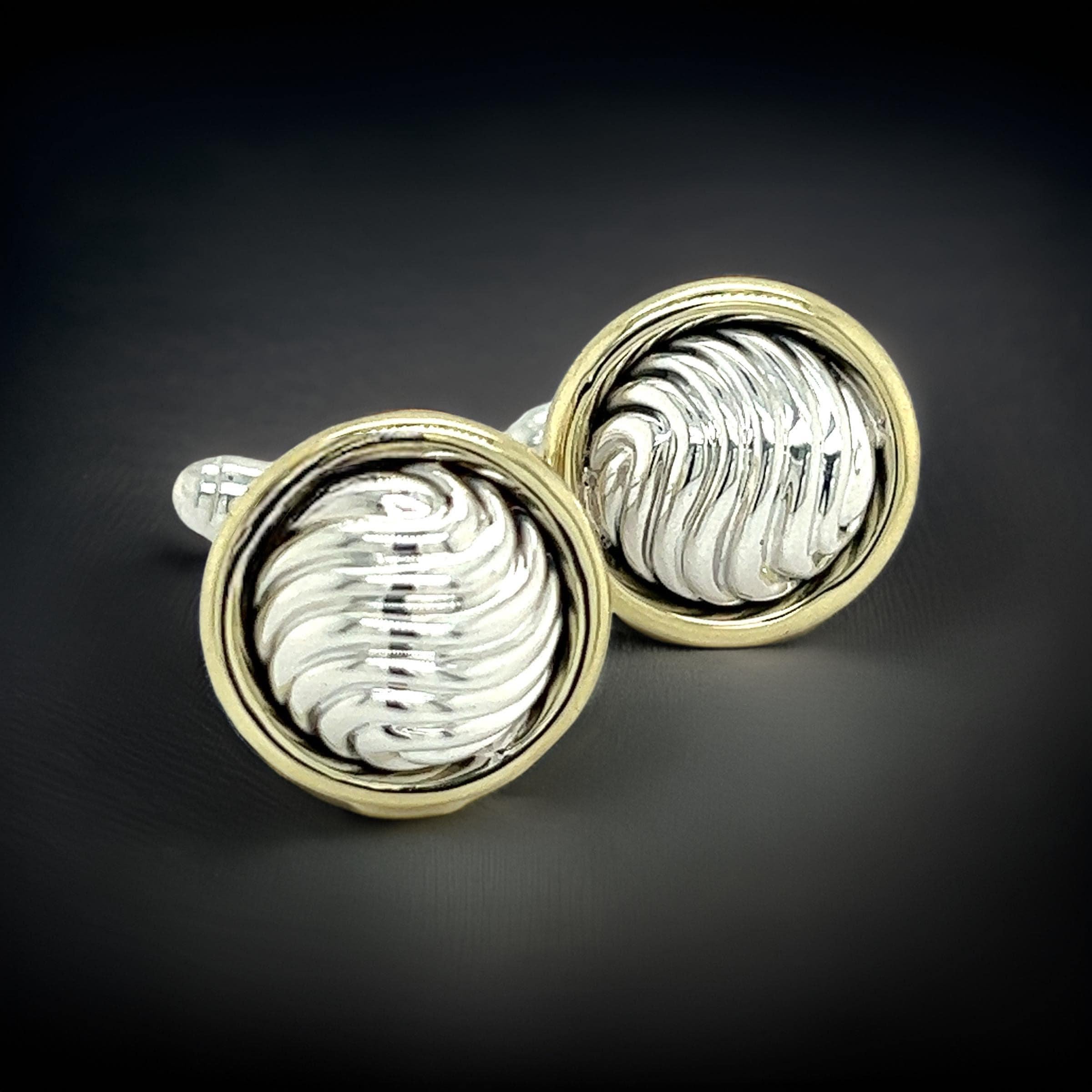 Men's David Yurman Authentic Estate Cufflinks 14k Gold + Silver For Sale