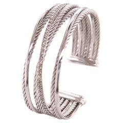 Used David Yurman Authentic Estate Diamond Crossover Cuff Bracelet M 7.5" Silver