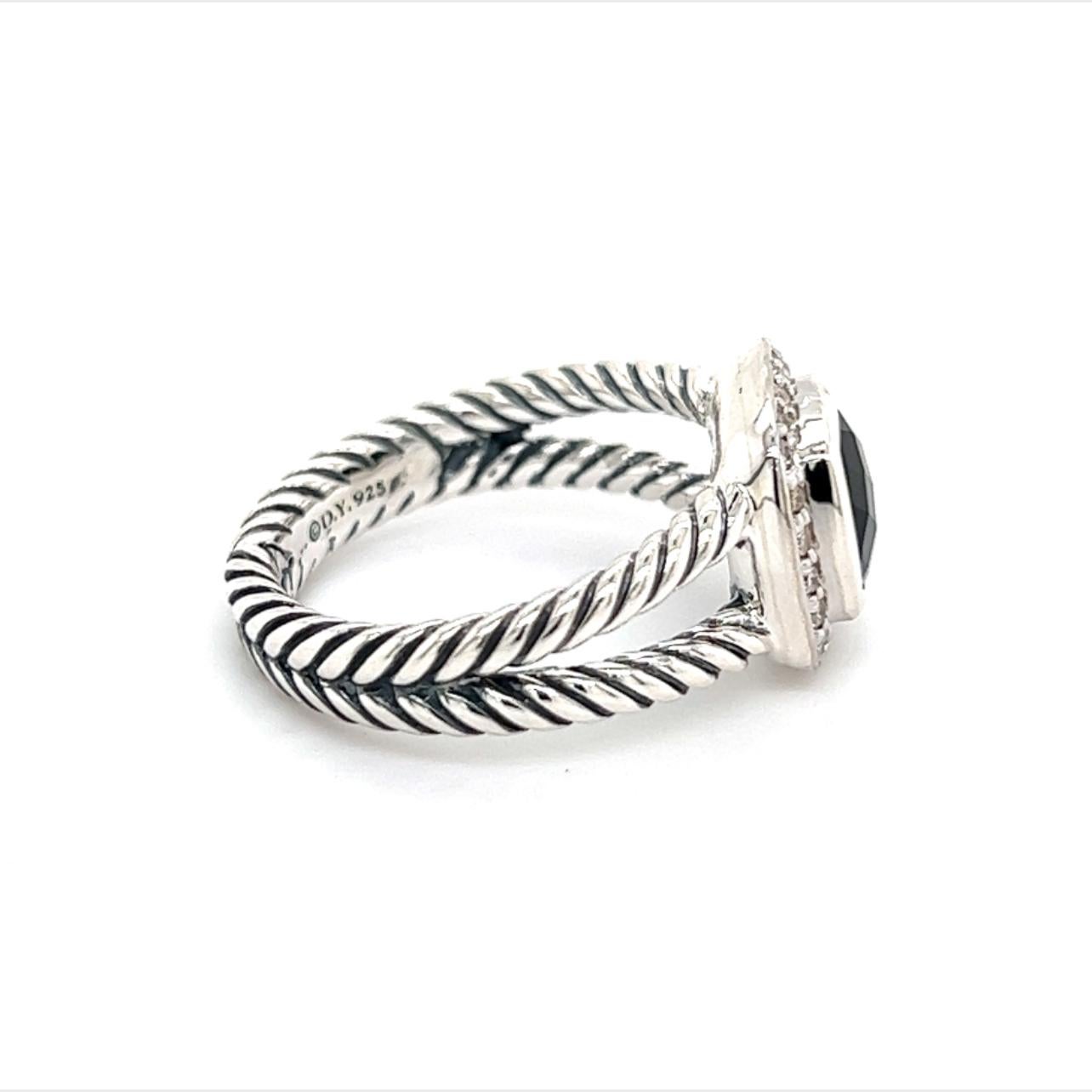 Women's David Yurman Authentic Estate Diamond Onyx Petite Albion Ring 7 Silver