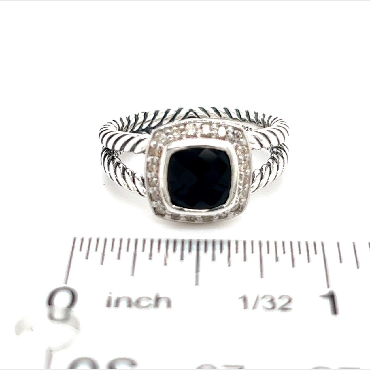 David Yurman Authentic Estate Diamond Onyx Petite Albion Ring 7 Silver 1