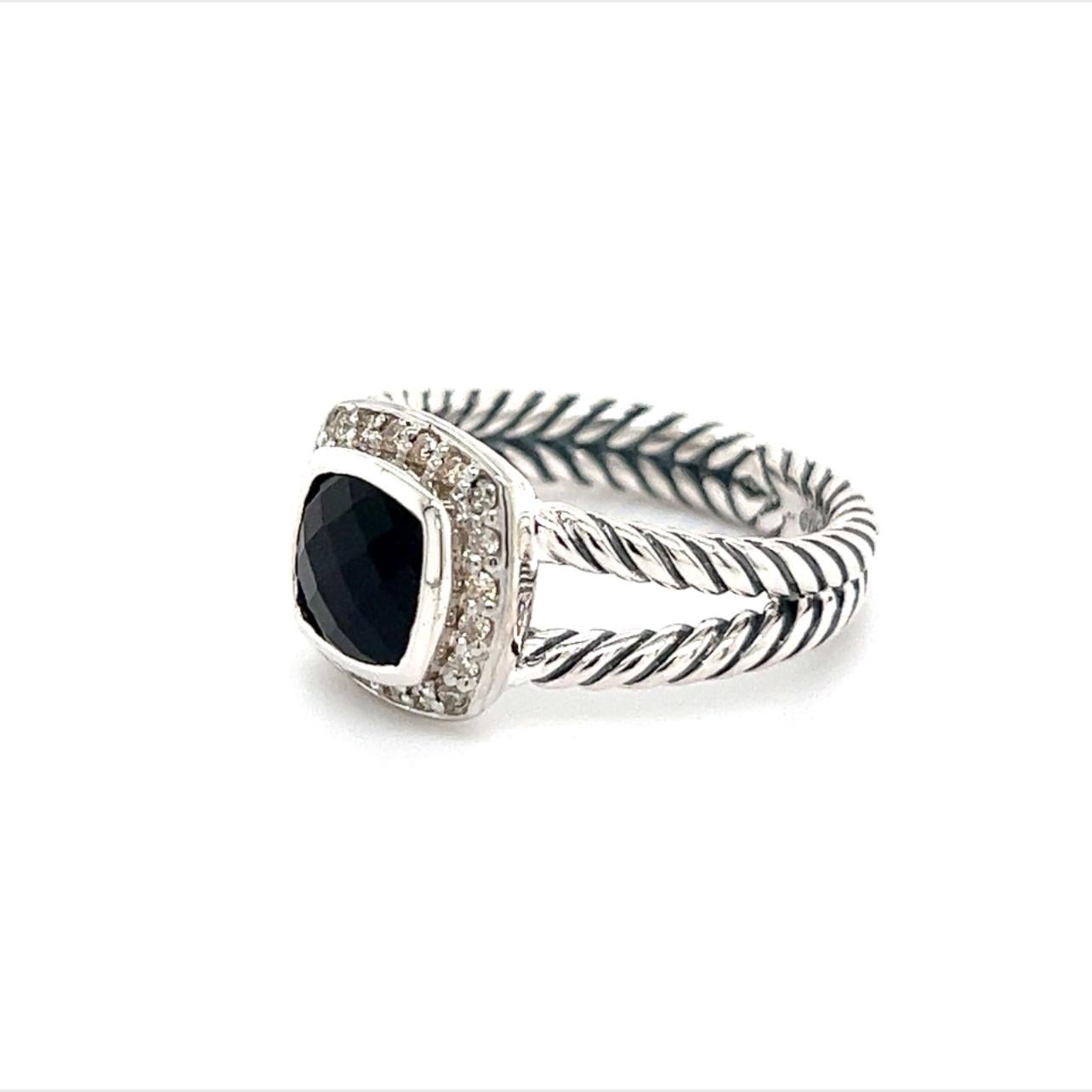 David Yurman Authentic Estate Diamond Onyx Petite Albion Ring 7 Silver 3