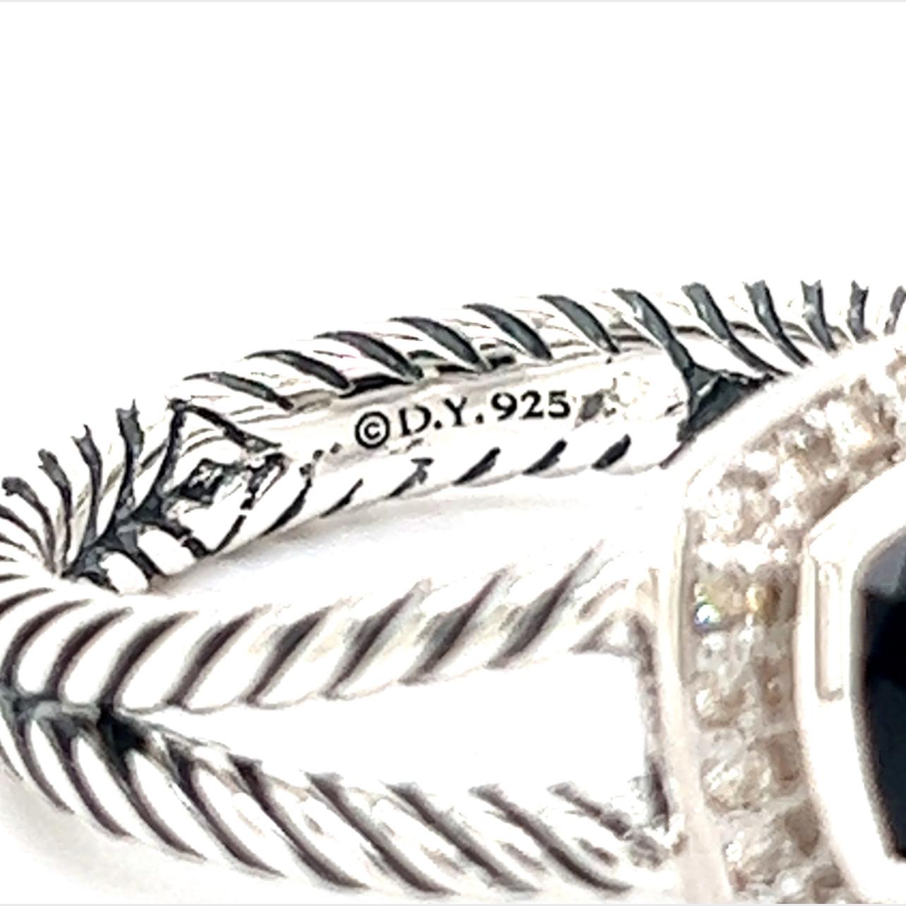 David Yurman Authentic Estate Diamond Onyx Petite Albion Ring 7 Silver 4
