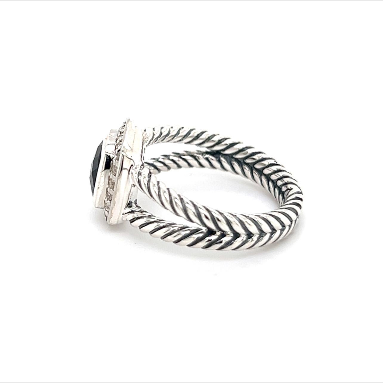 David Yurman Authentic Estate Diamond Onyx Petite Albion Ring 7 Silver 5