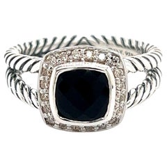 David Yurman Authentic Estate Diamond Onyx Petite Albion Ring Size 6.5 1.67 TCW 