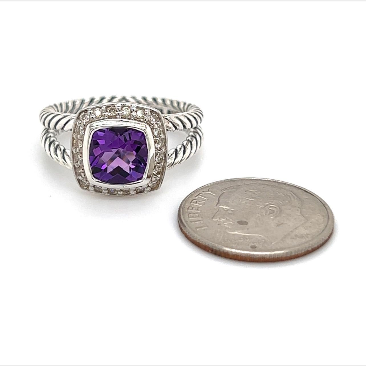 David Yurman Authentic Estate Diamond Petite Albion Amethyst Ring 6.5 1.67 TCW In Good Condition For Sale In Brooklyn, NY
