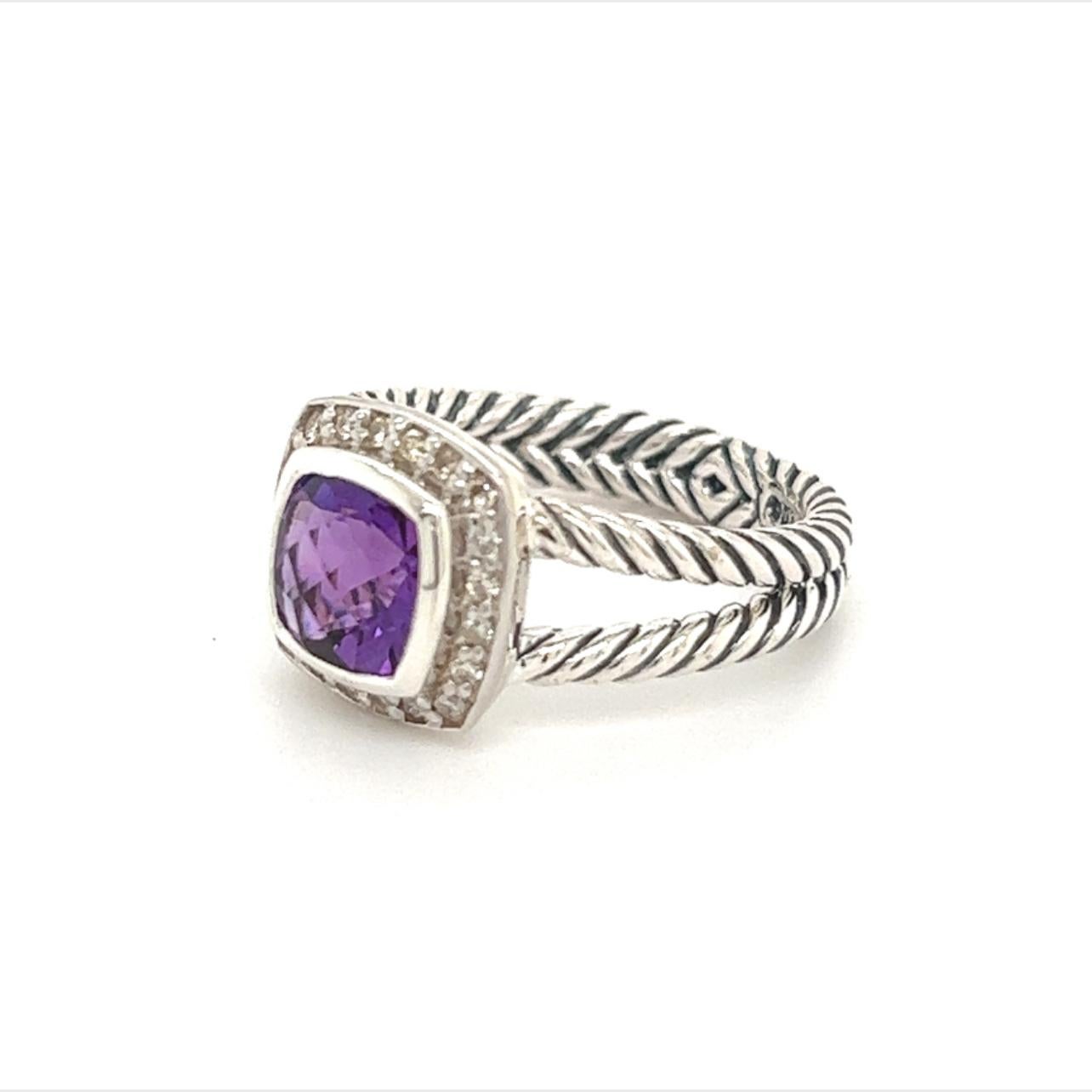 Brilliant Cut David Yurman Authentic Estate Diamond Petite Albion Amethyst Ring 1.67 TCW For Sale