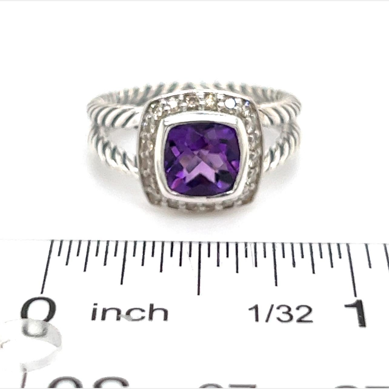 David Yurman Authentic Estate Diamond Petite Albion Amethyst Ring 1.67 TCW In Good Condition For Sale In Brooklyn, NY