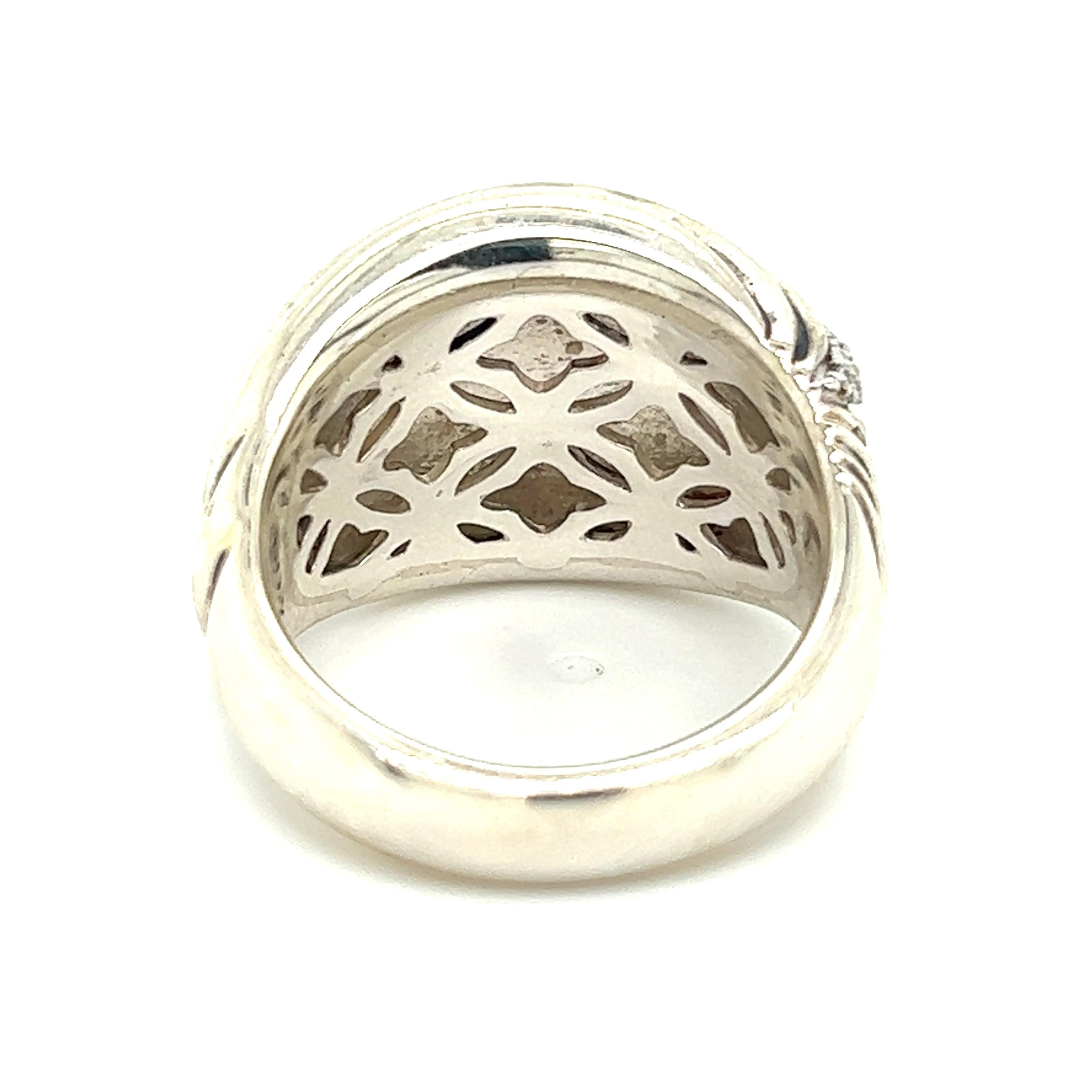 Women's David Yurman Authentic Estate Diamond Sculpted Cable Ring 7.75 Silver For Sale