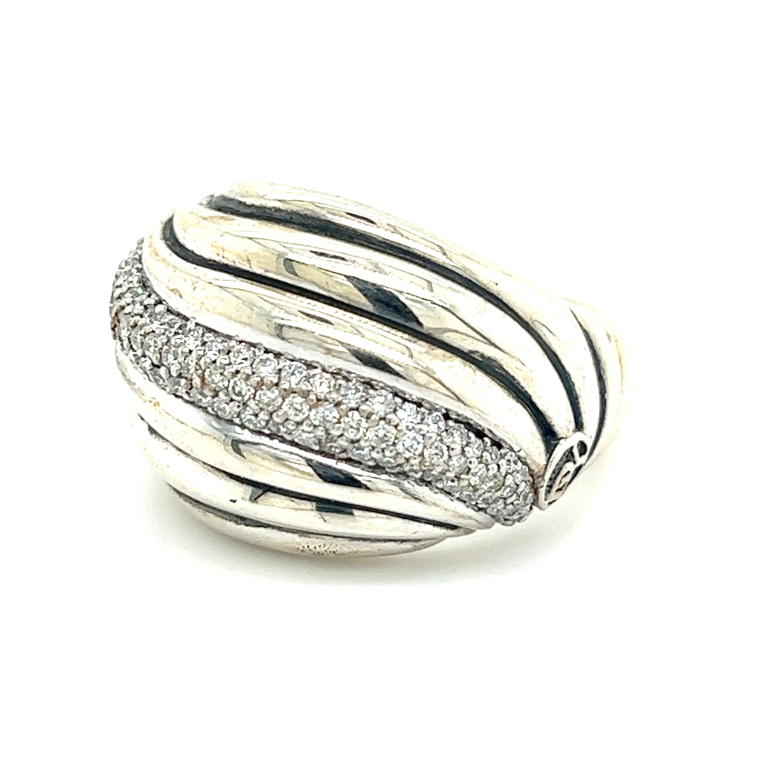 David Yurman Authentic Estate Diamond Sculpted Cable Ring 7.75 Silver For Sale 1