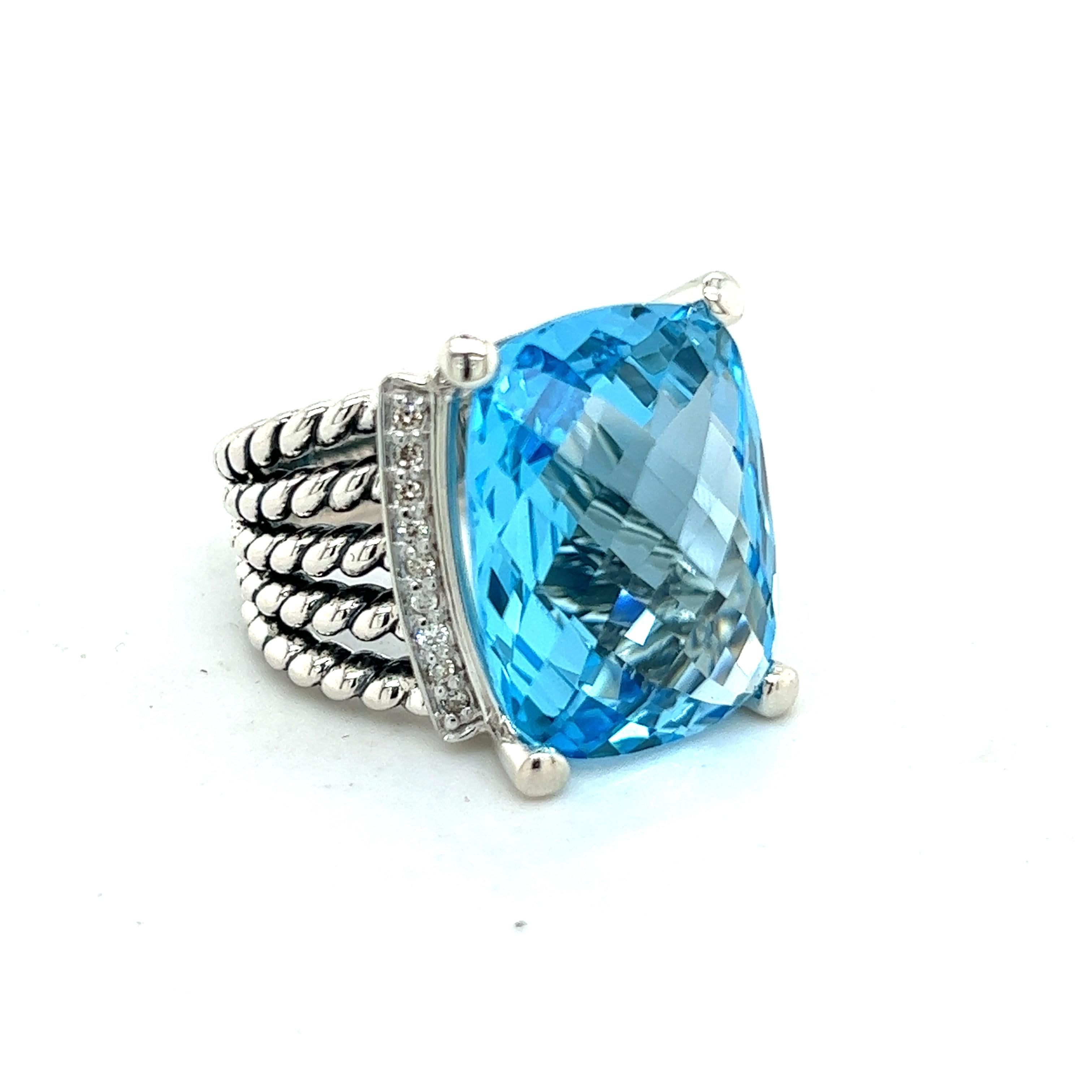Women's David Yurman Authentic Estate Diamond Wheaton Blue Topaz Ring 8.5 Silver