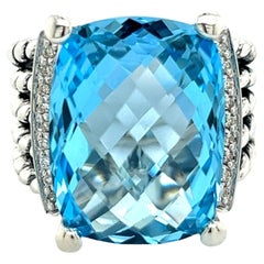 David Yurman Authentischer Nachlass Diamant Wheaton Blauer Topas Ring 8,5 Silber