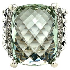 David Yurman Authentic Estate Diamond Wheaton Prasiolite Ring 6 Silver 0.13 Cts