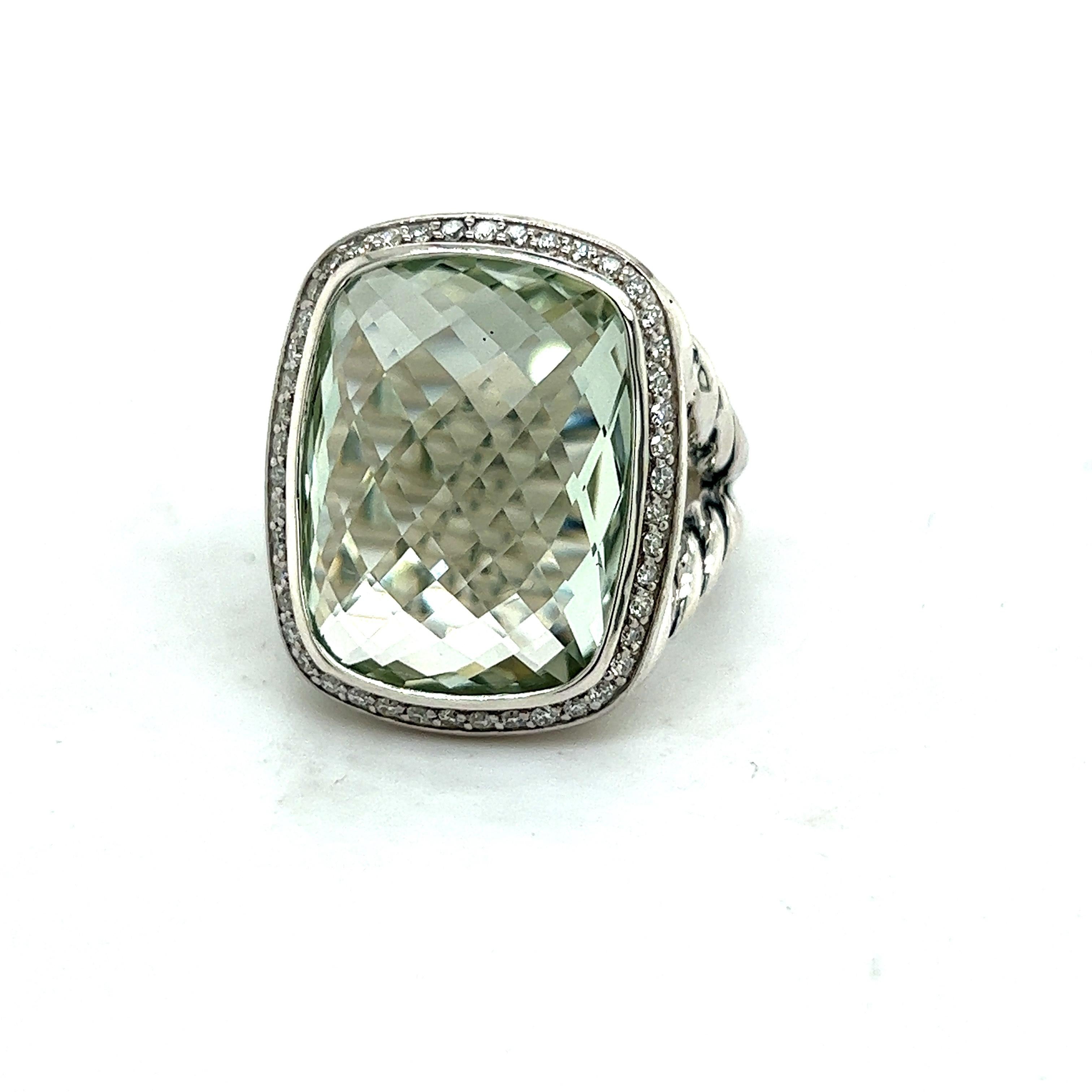 David Yurman Authentic Estate Diamond Wheaton Prasiolite Ring Silver 5