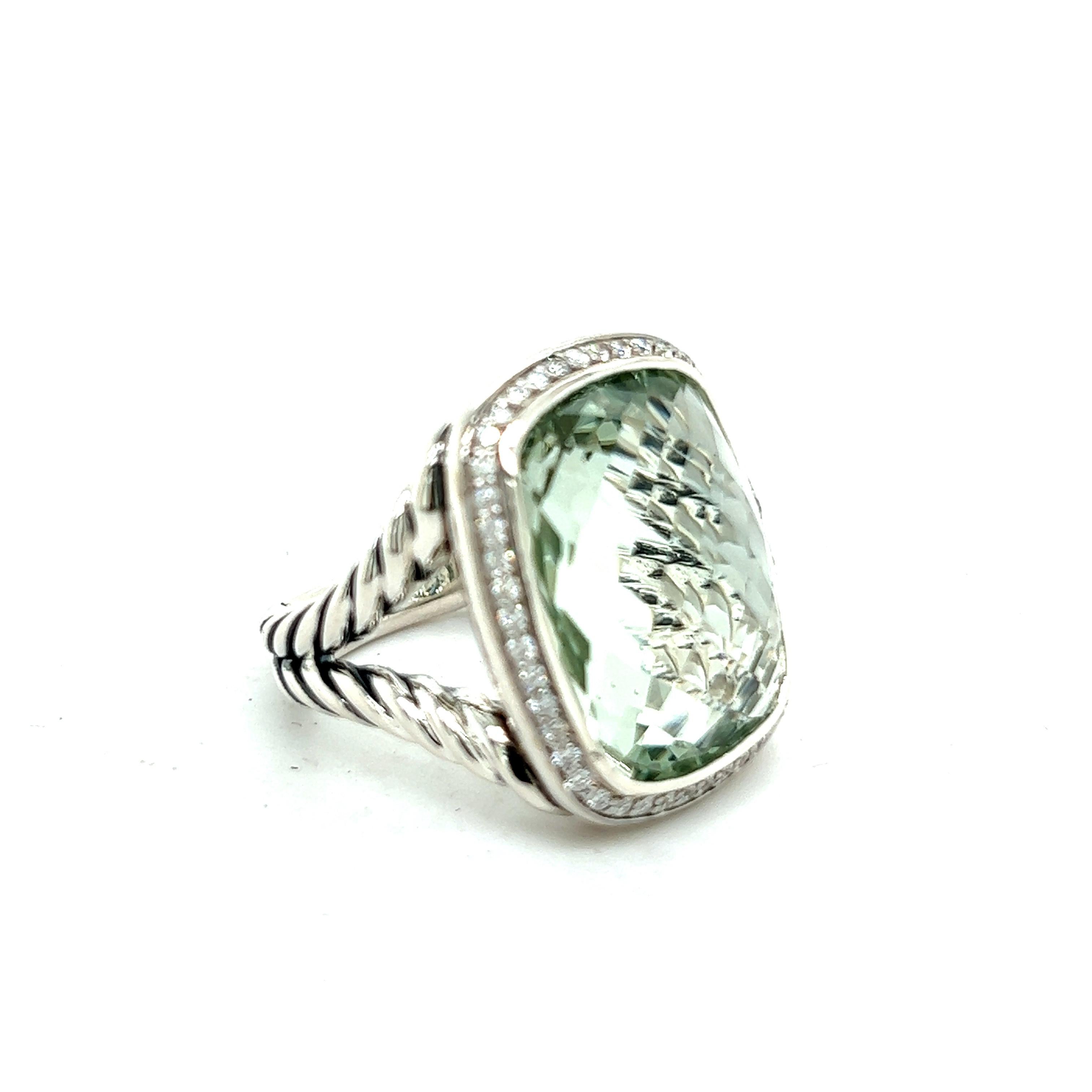 David Yurman Authentic Estate Diamond Wheaton Prasiolite Ring Silver In Good Condition In Brooklyn, NY