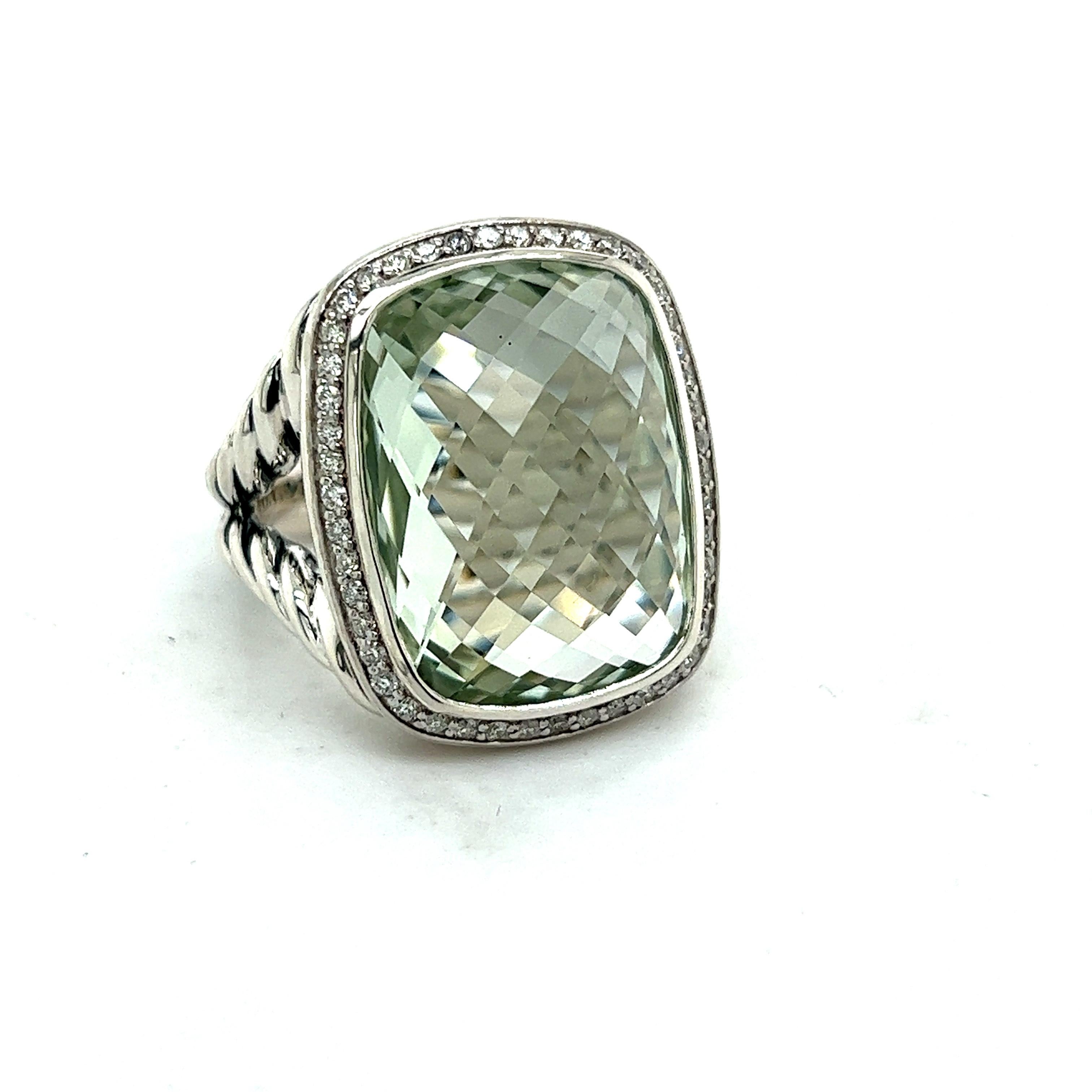 David Yurman Authentic Estate Diamond Wheaton Prasiolite Ring Silver 2