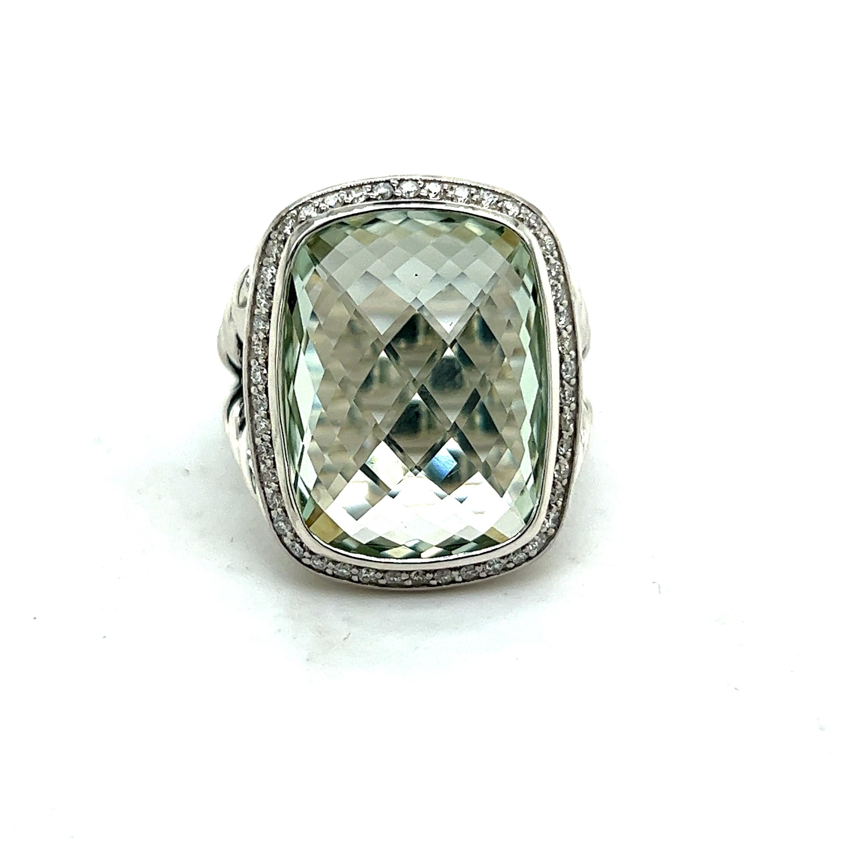David Yurman Authentic Estate Diamond Wheaton Prasiolite Ring Silver 3