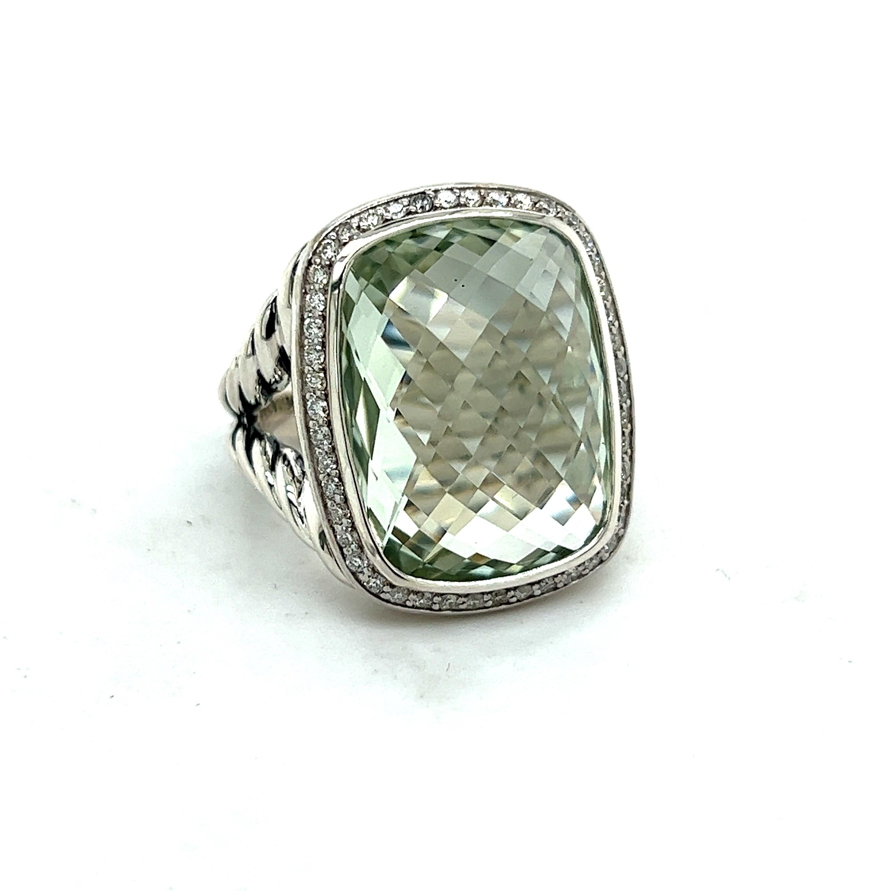 David Yurman Authentic Estate Diamond Wheaton Prasiolite Ring Silver 4