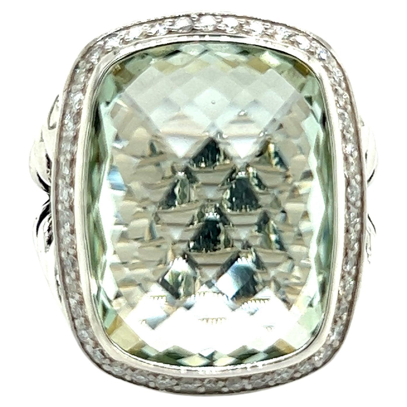 David Yurman Authentic Estate Diamond Wheaton Prasiolite Ring Silver