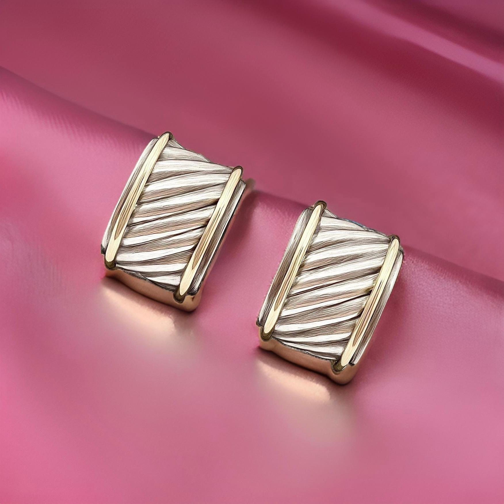 David Yurman Authentic Estate Earrings 14k Gold + Silver For Sale 6