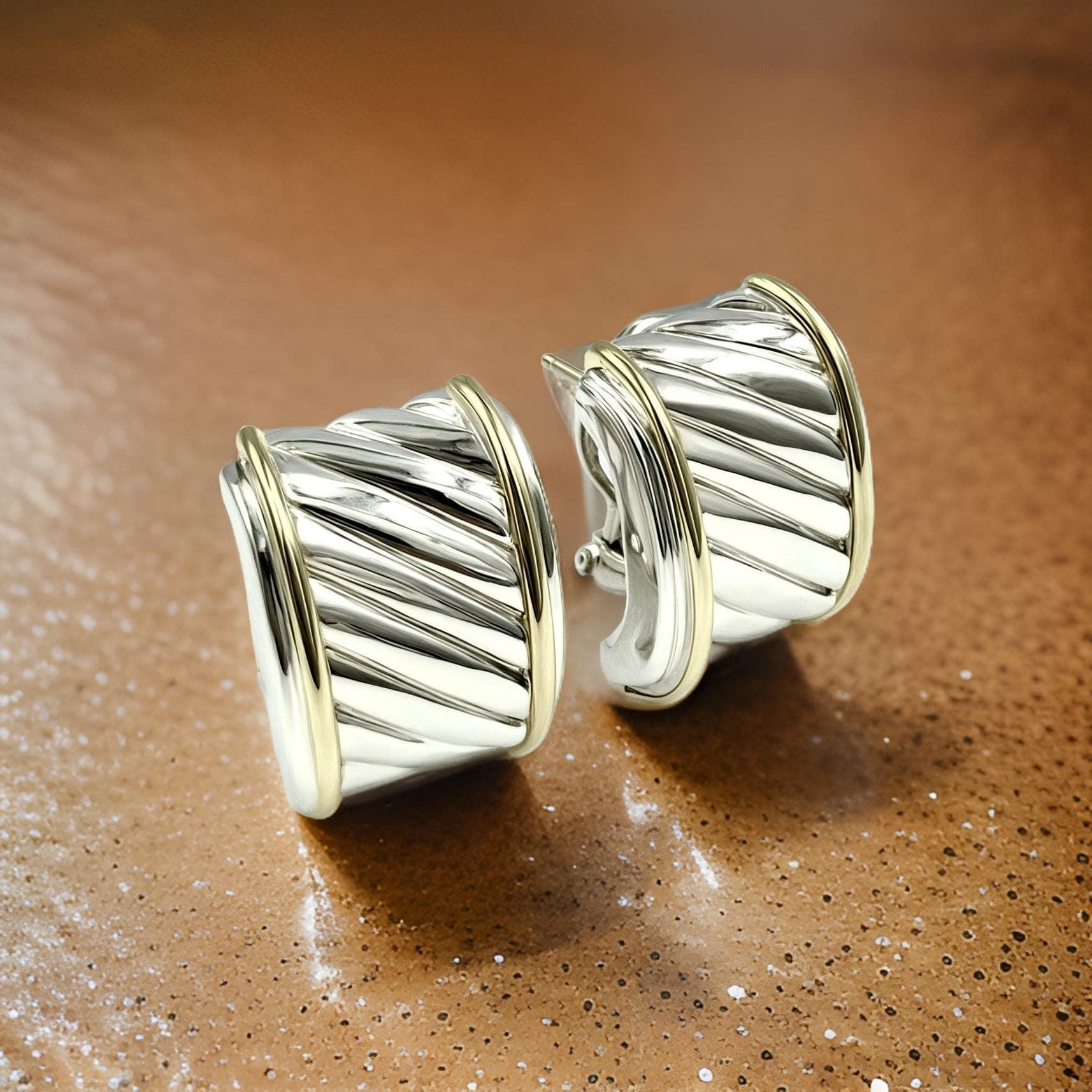 David Yurman Authentic Estate Earrings 14k Gold + Silver For Sale 8