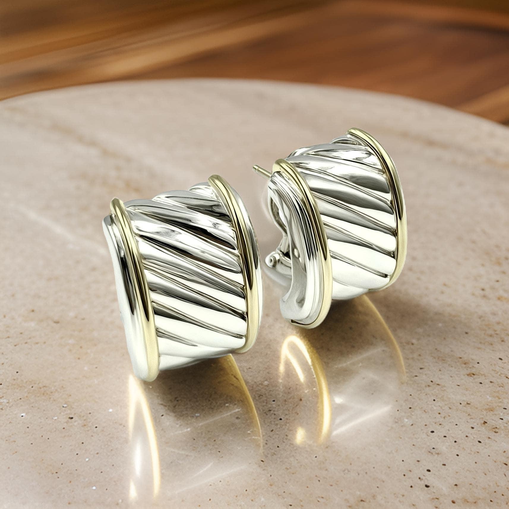 David Yurman Authentic Estate Earrings 14k Gold + Silver For Sale 9