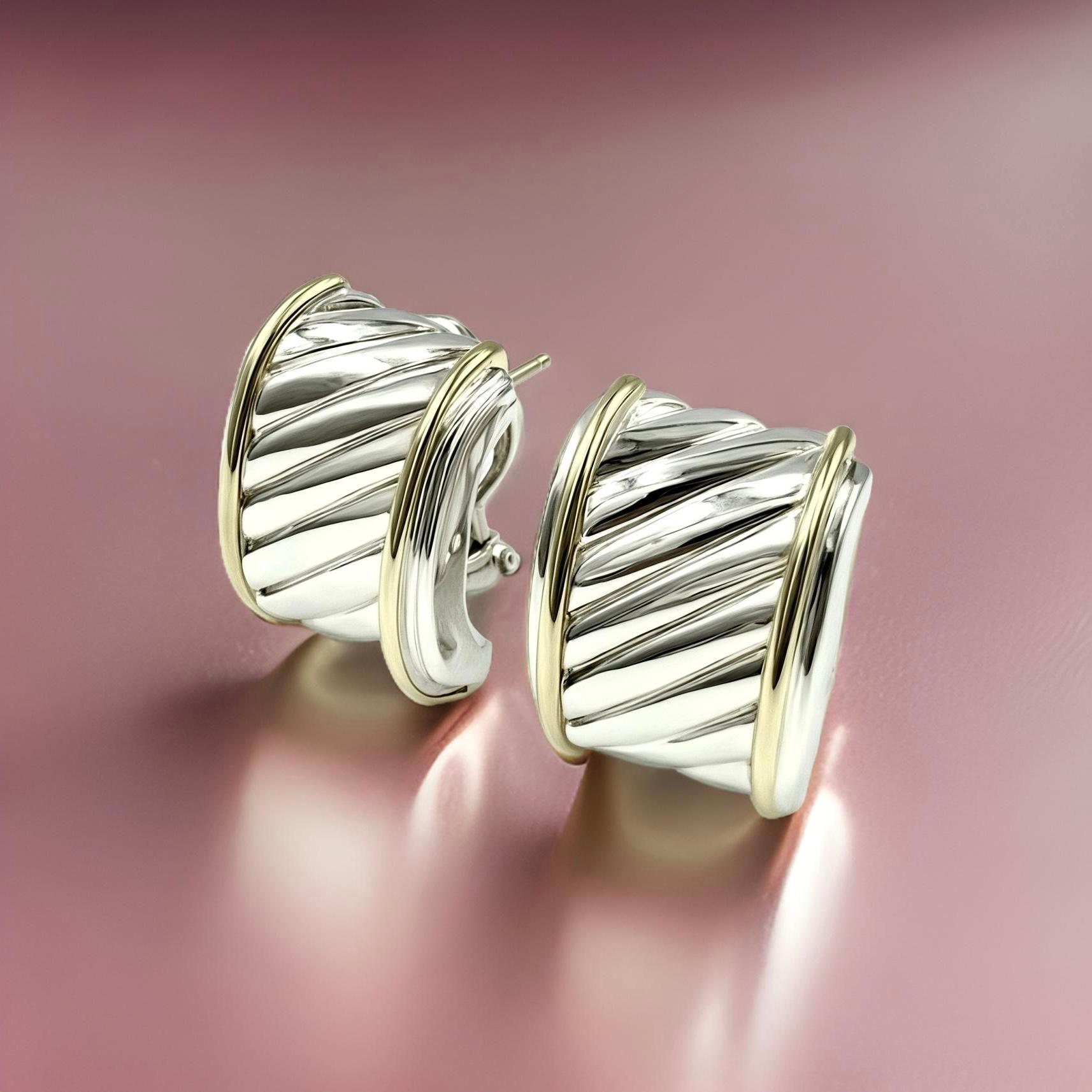 David Yurman Authentic Estate Earrings 14k Gold + Silver For Sale 5
