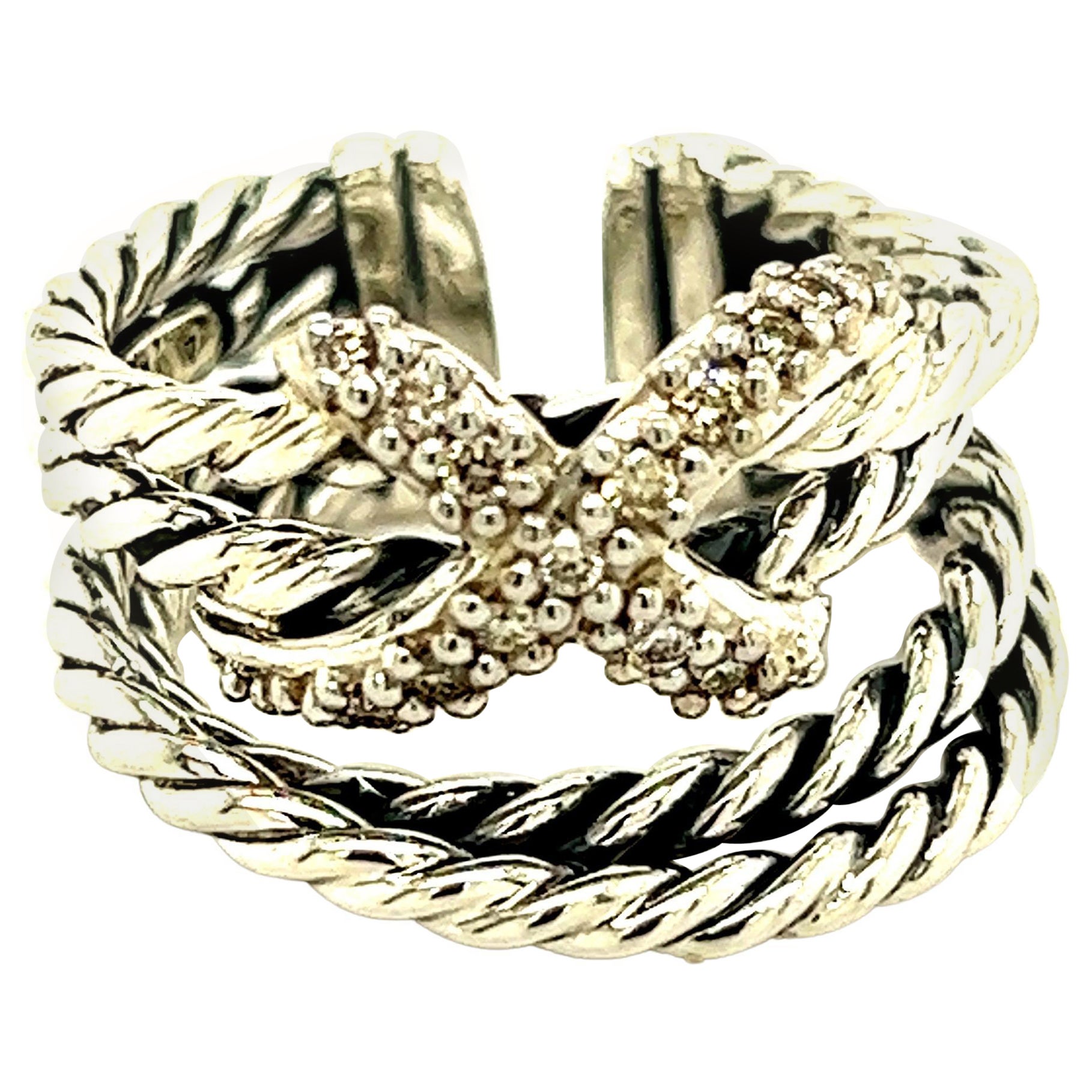 David Yurman Authentischer ausziehbarer X Crossover-Diamantring 6 Silber