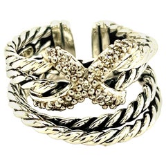 David Yurman Authentic Estate Expandable X Crossover Diamond Ring 6 Silver