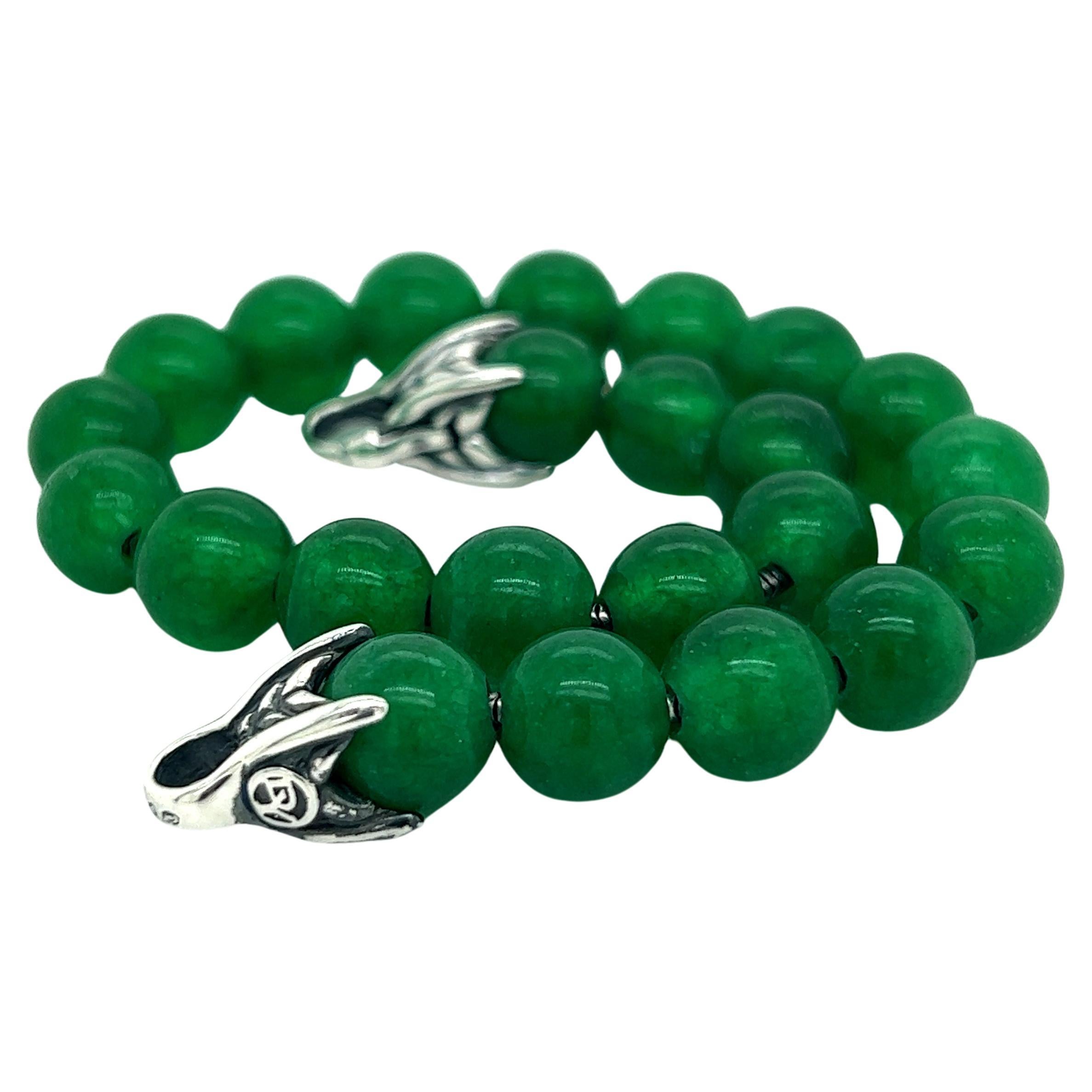 David Yurman Authentic Estate Green Onyx Prayer Bead Bracelet 8.5" Silver For Sale